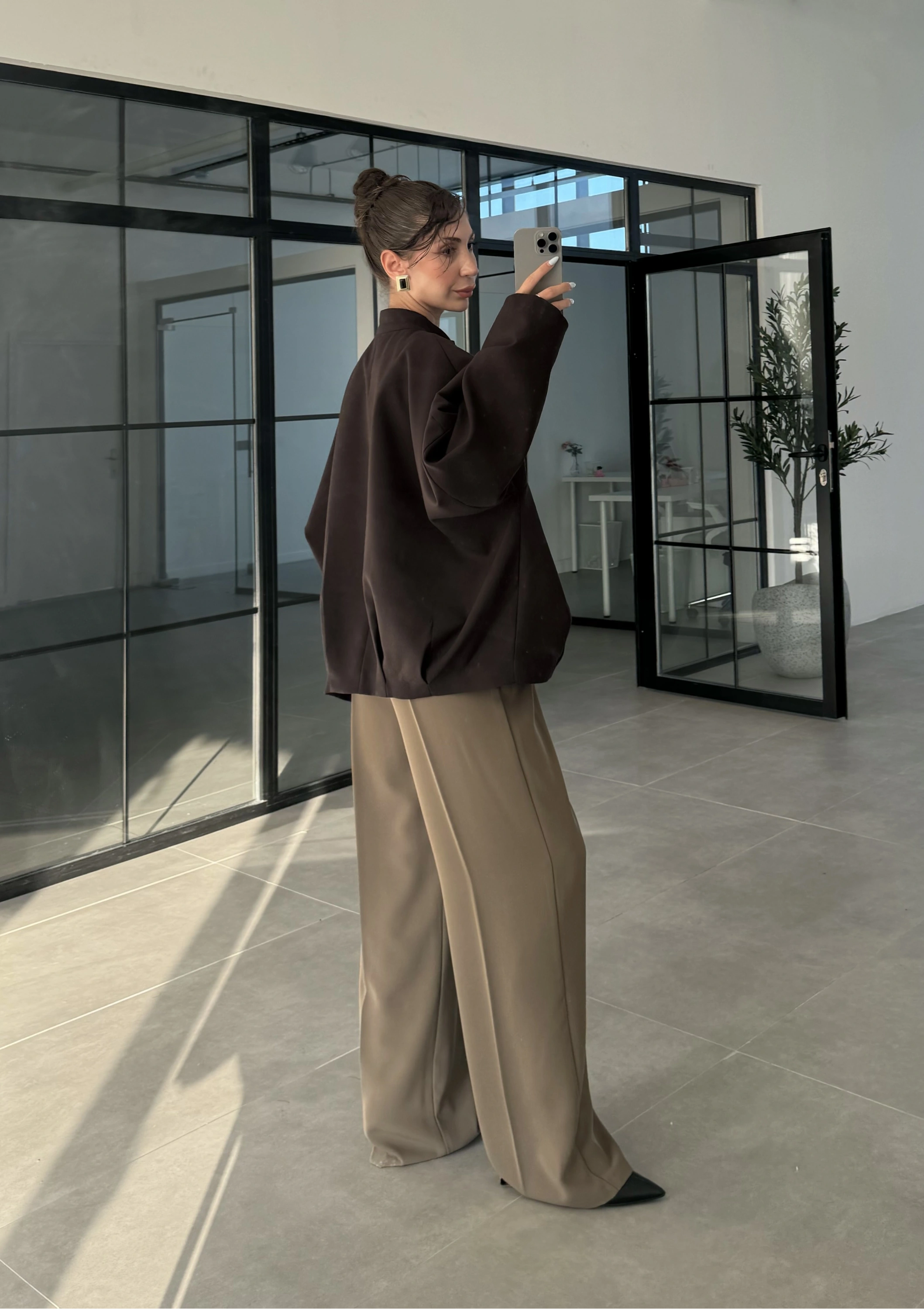 Ekstra Oversize Astarlı Kahve Bamber Ceket