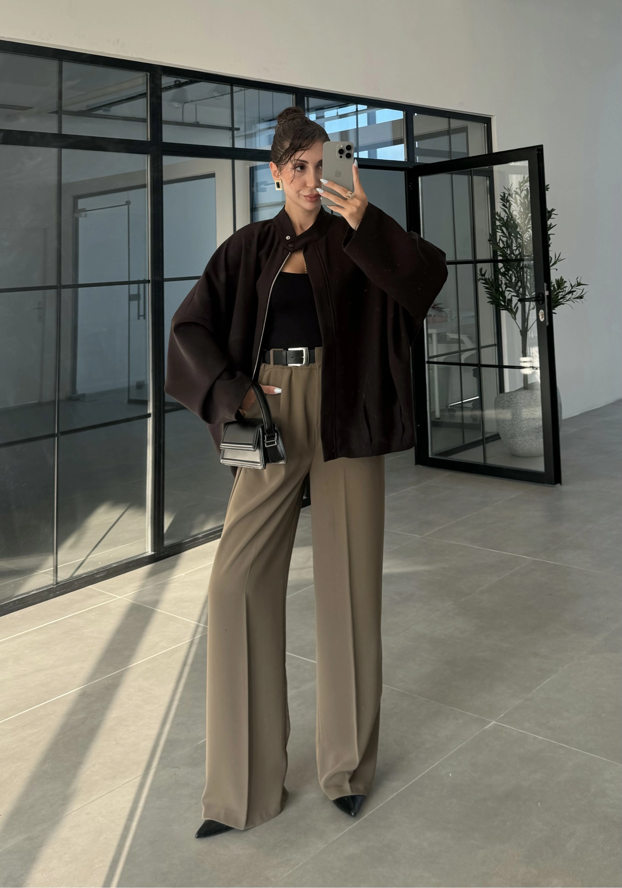 Ekstra Oversize Astarlı Kahve Bamber Ceket