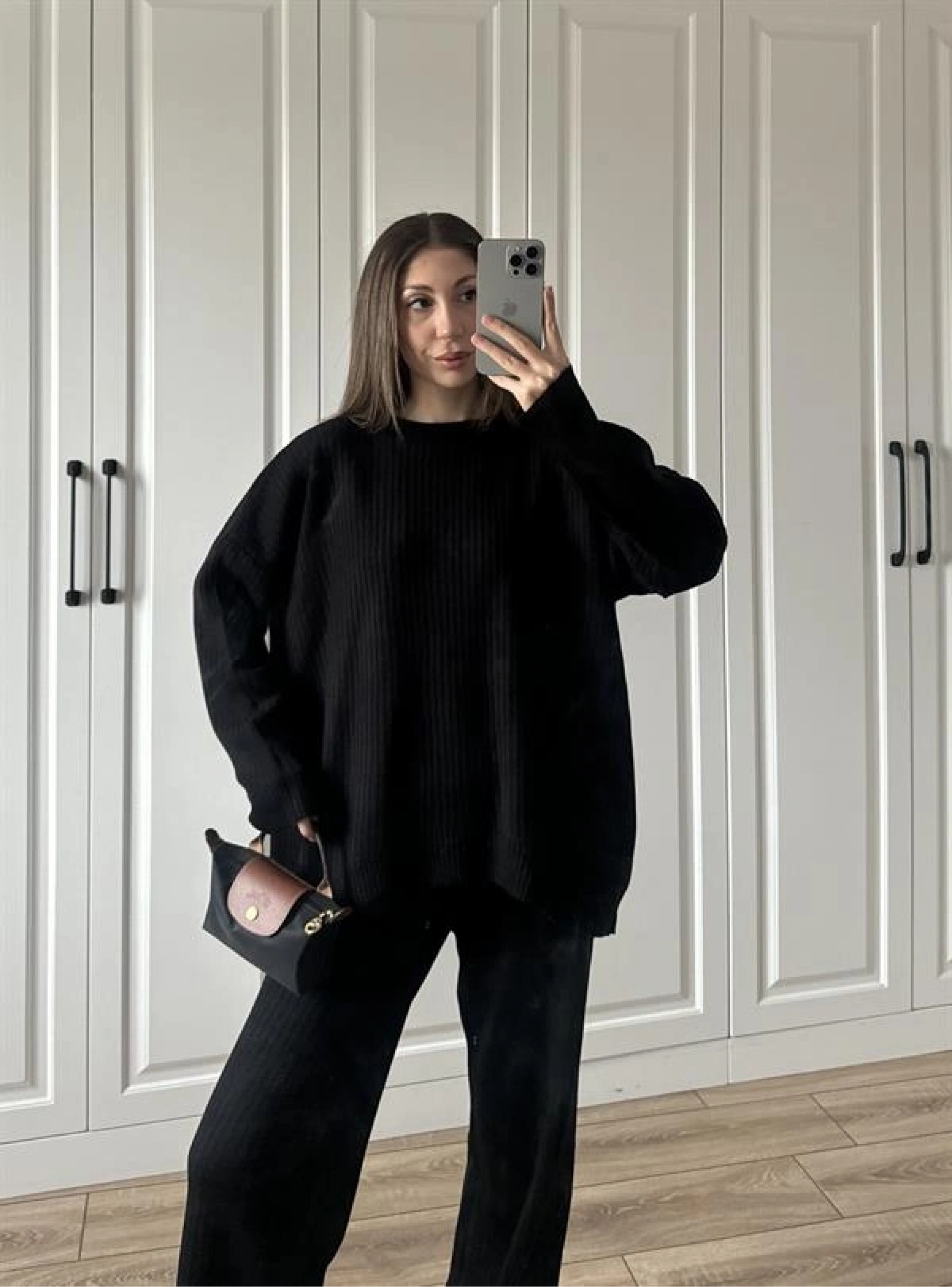Fitilli Basic Oversize Siyah Triko Takım