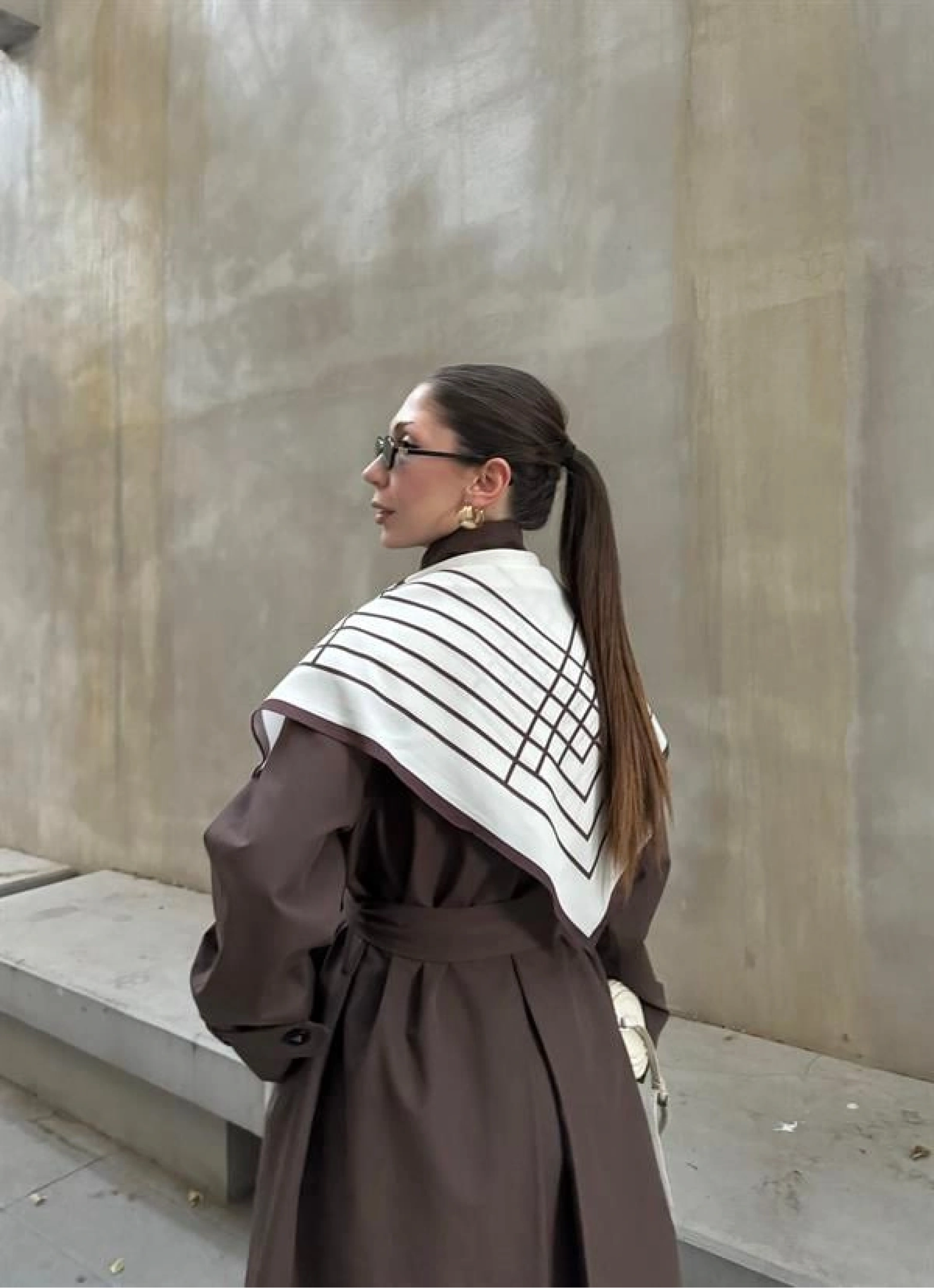 Fularlı Oversize Premium Kahve Trençkot