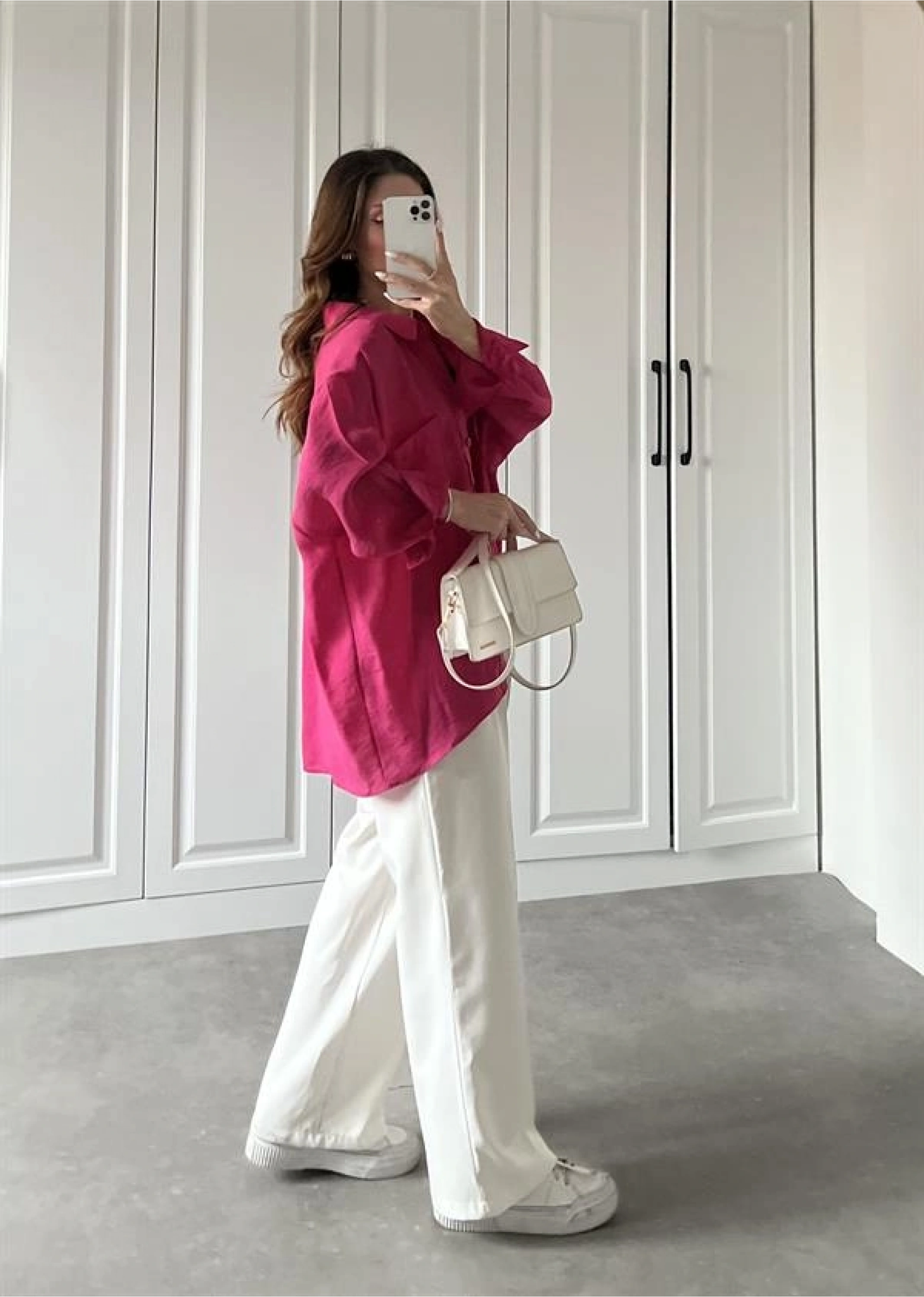 Fuşya Oversize Tensel Gömlek