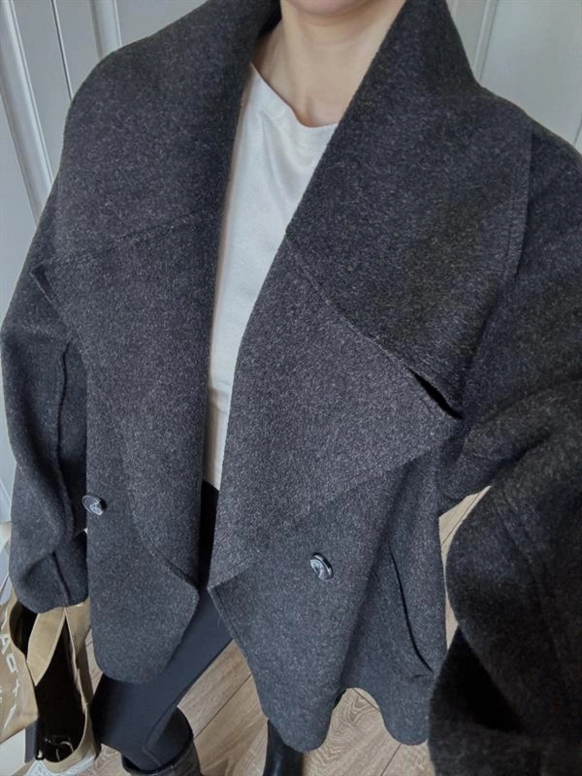 Geniş Yaka Oversize Antrasit Kaban