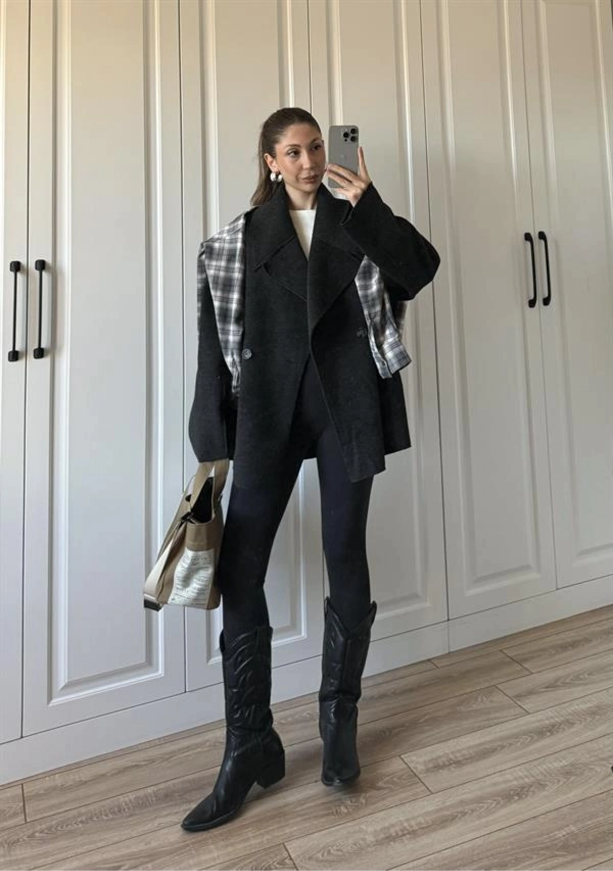 Geniş Yaka Oversize Antrasit Kaban