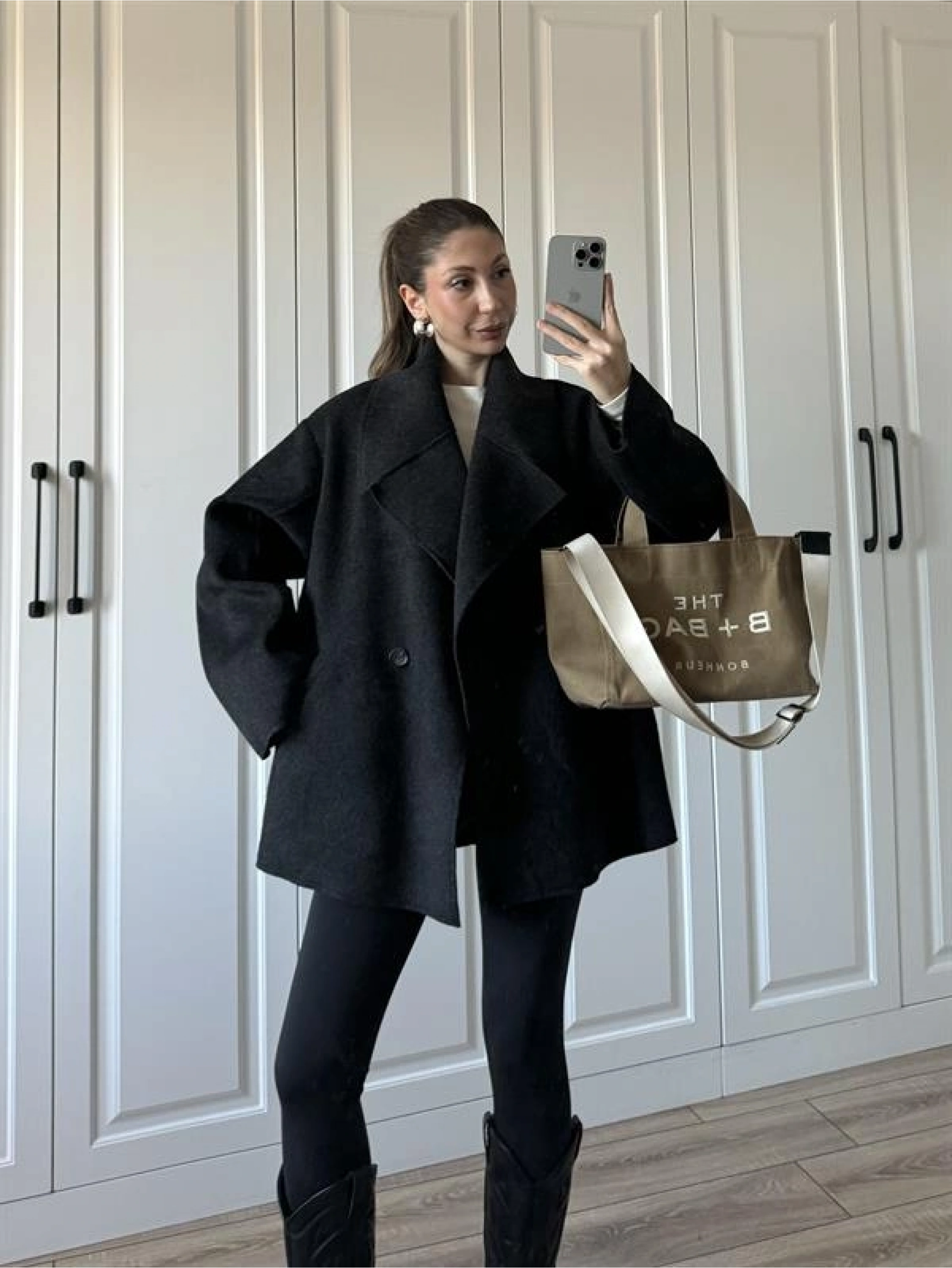 Geniş Yaka Oversize Antrasit Kaban