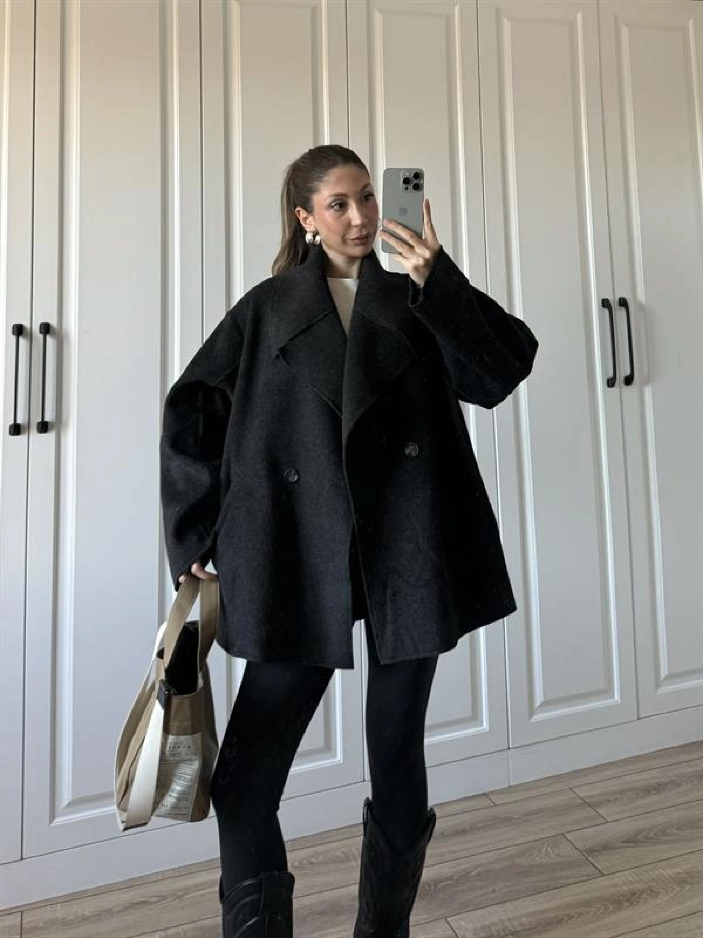Geniş Yaka Oversize Antrasit Kaban