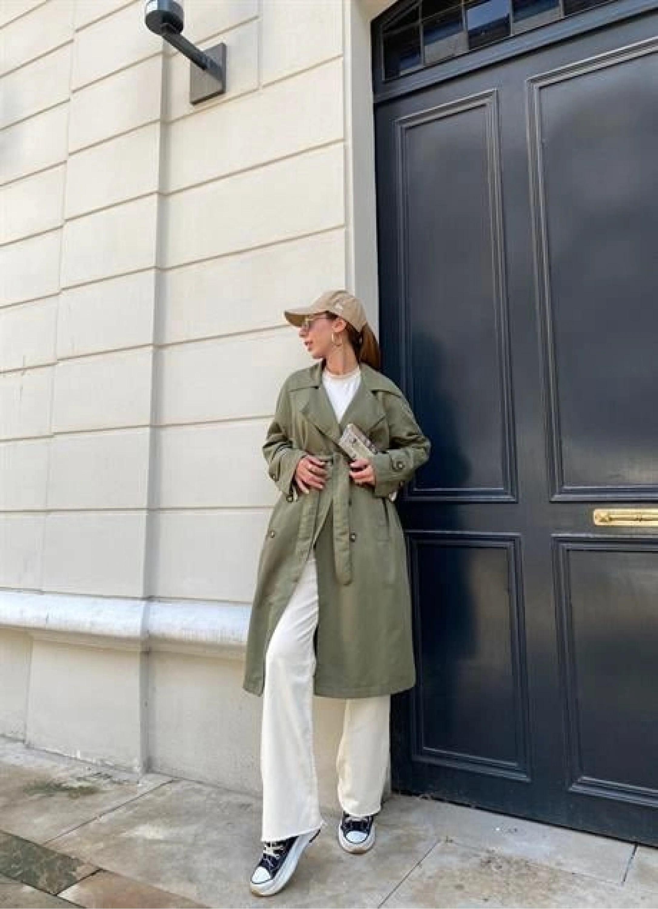 Haki Bershka Model Premium Oversize Trençkot
