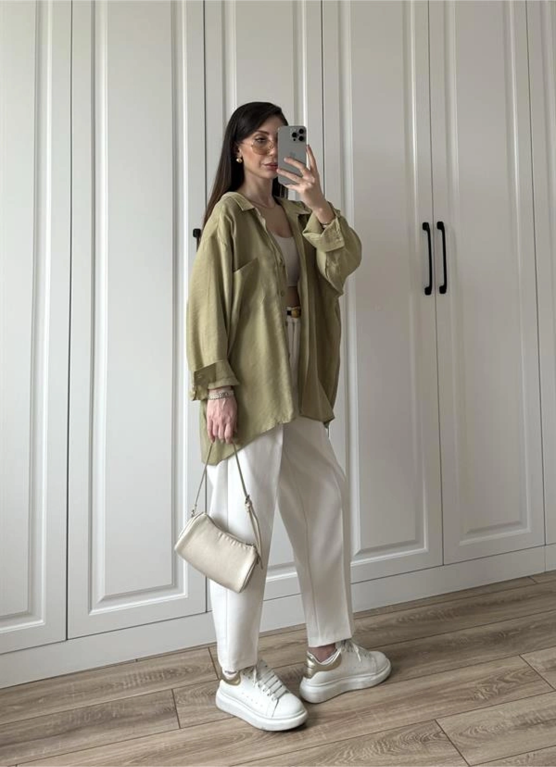 Haki Oversize Tensel Gömlek