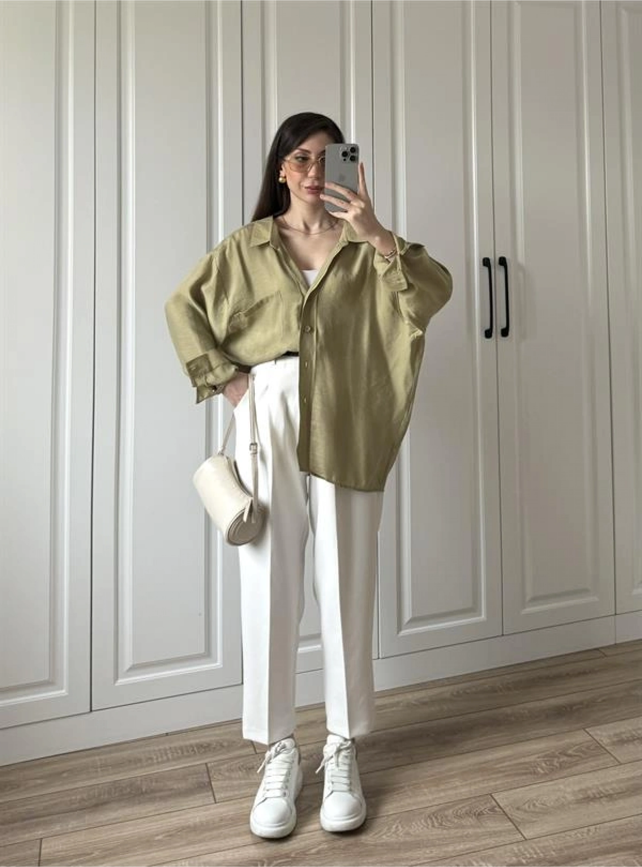 Haki Oversize Tensel Gömlek