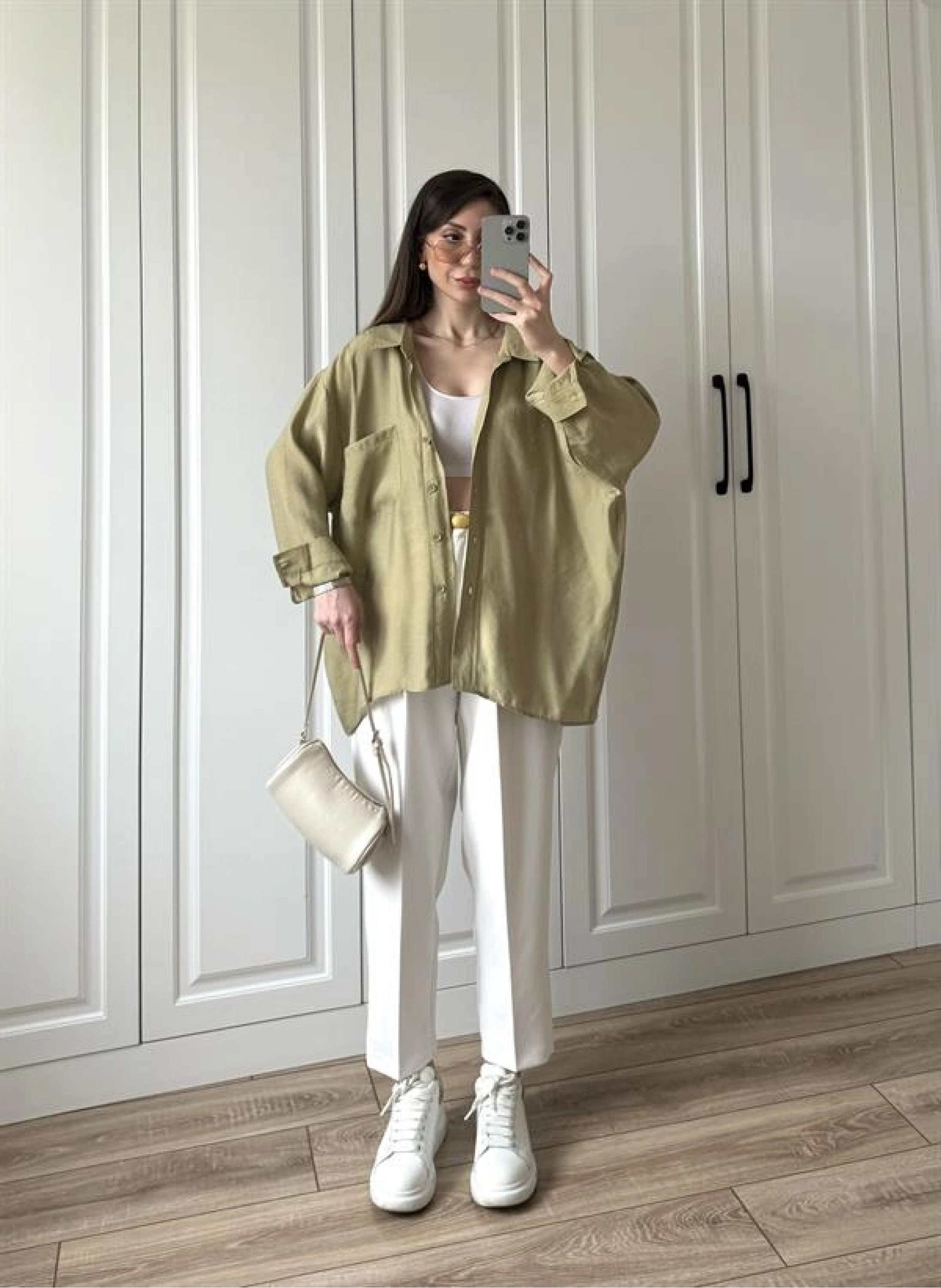 Haki Oversize Tensel Gömlek