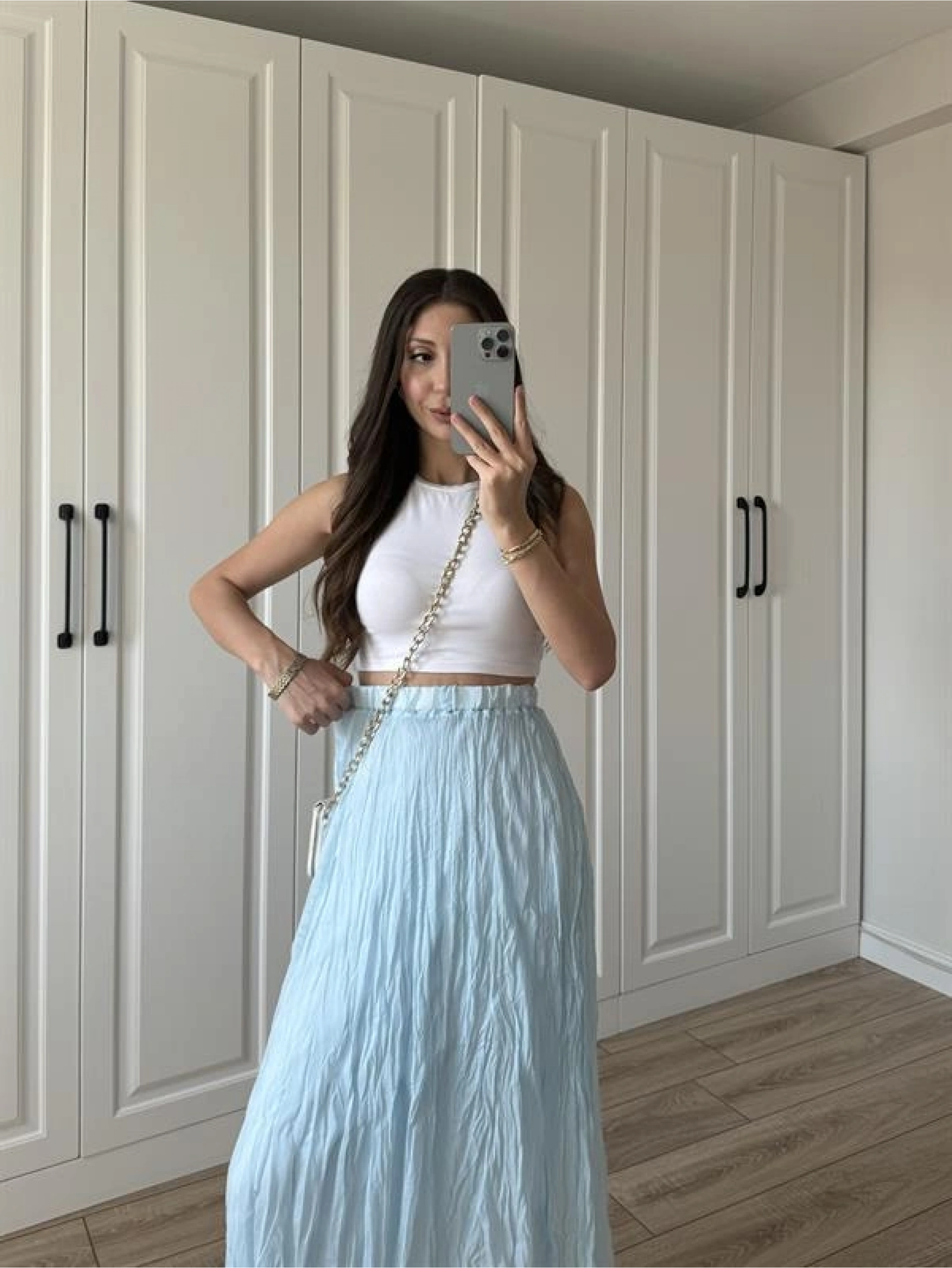 Holla Astarlı Kırışık Bebe Mavi Tül Etek