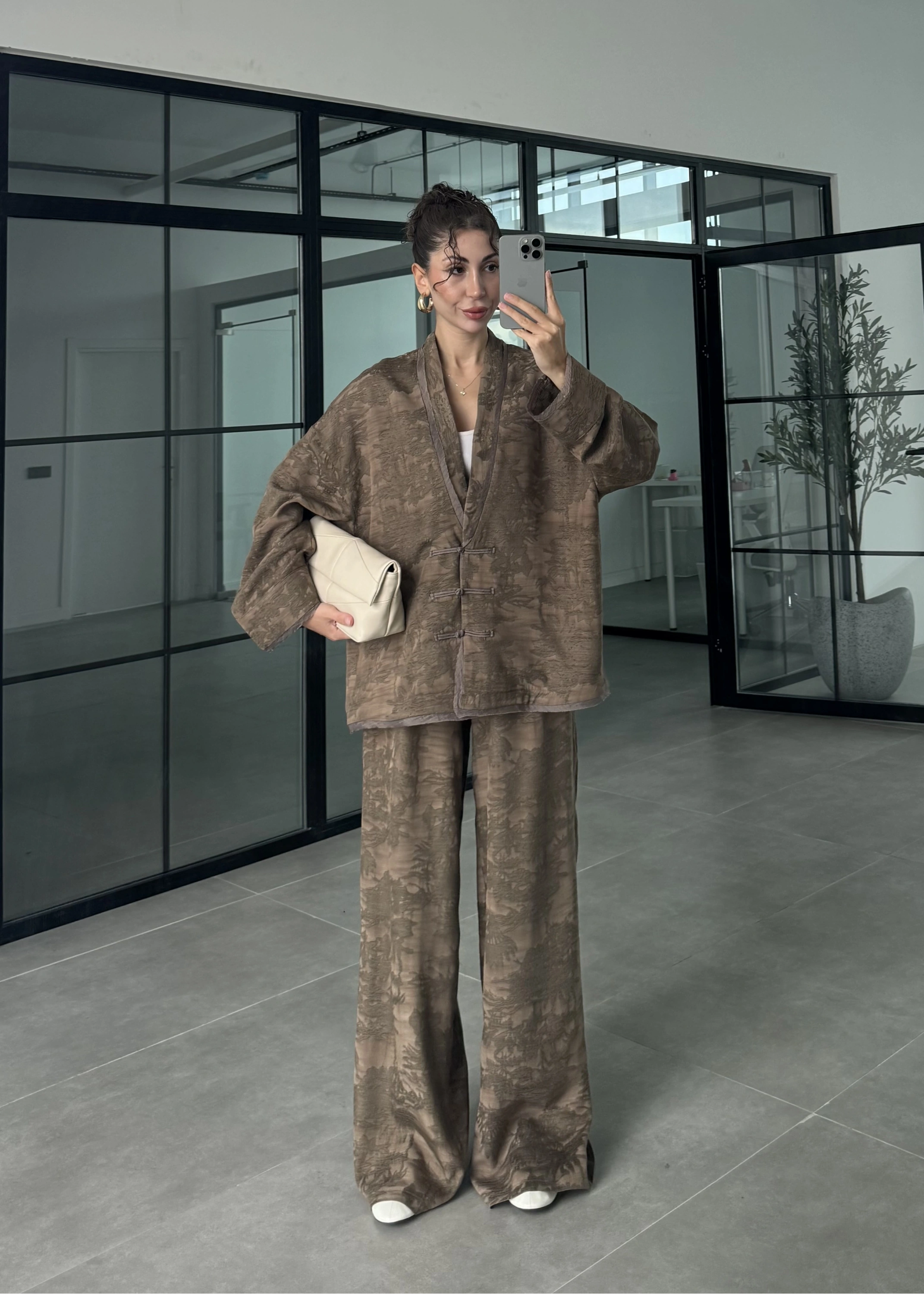 Jakarlı Vizon Kimono Takım