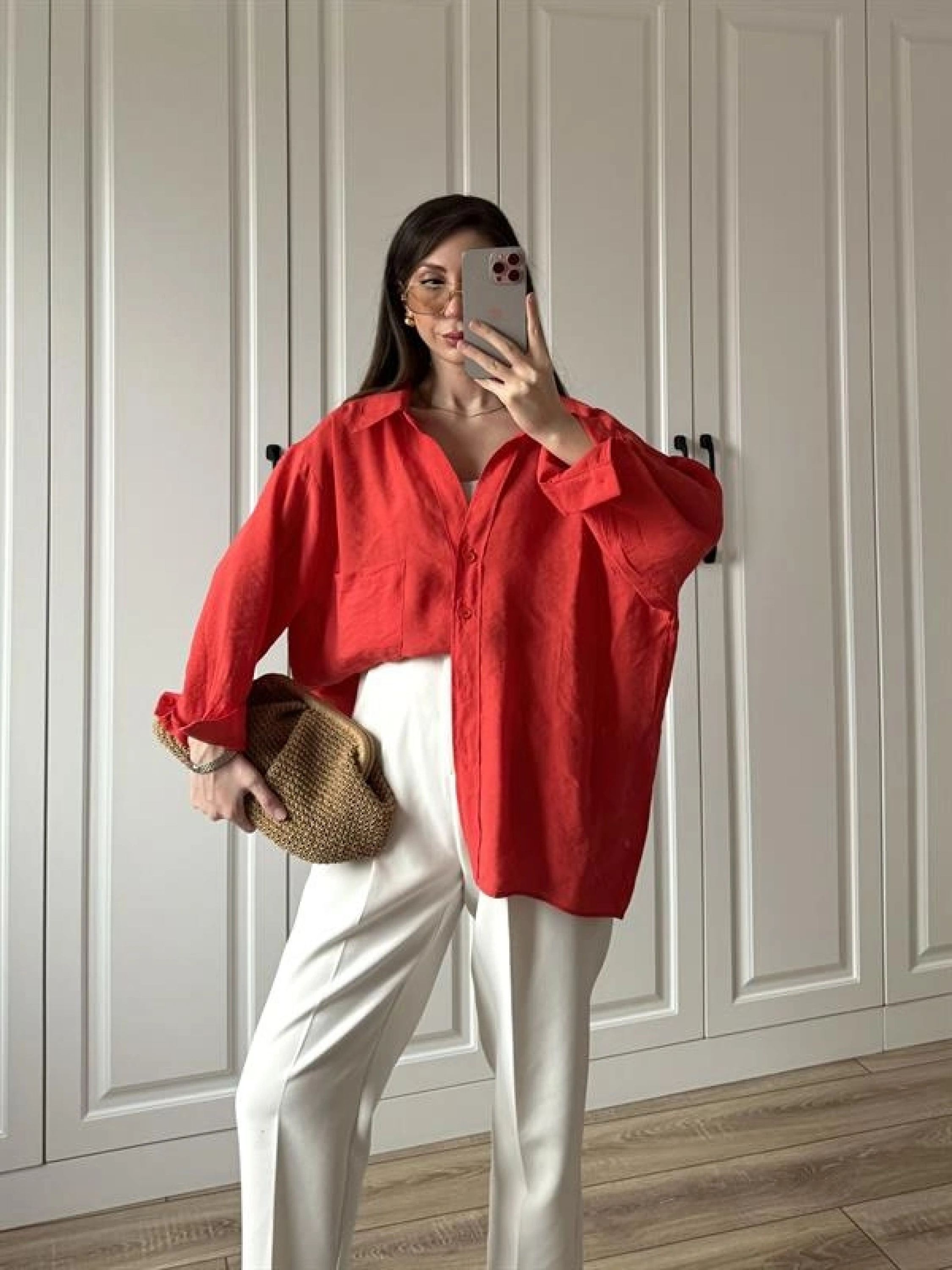 Kırmızı Oversize Tensel Gömlek
