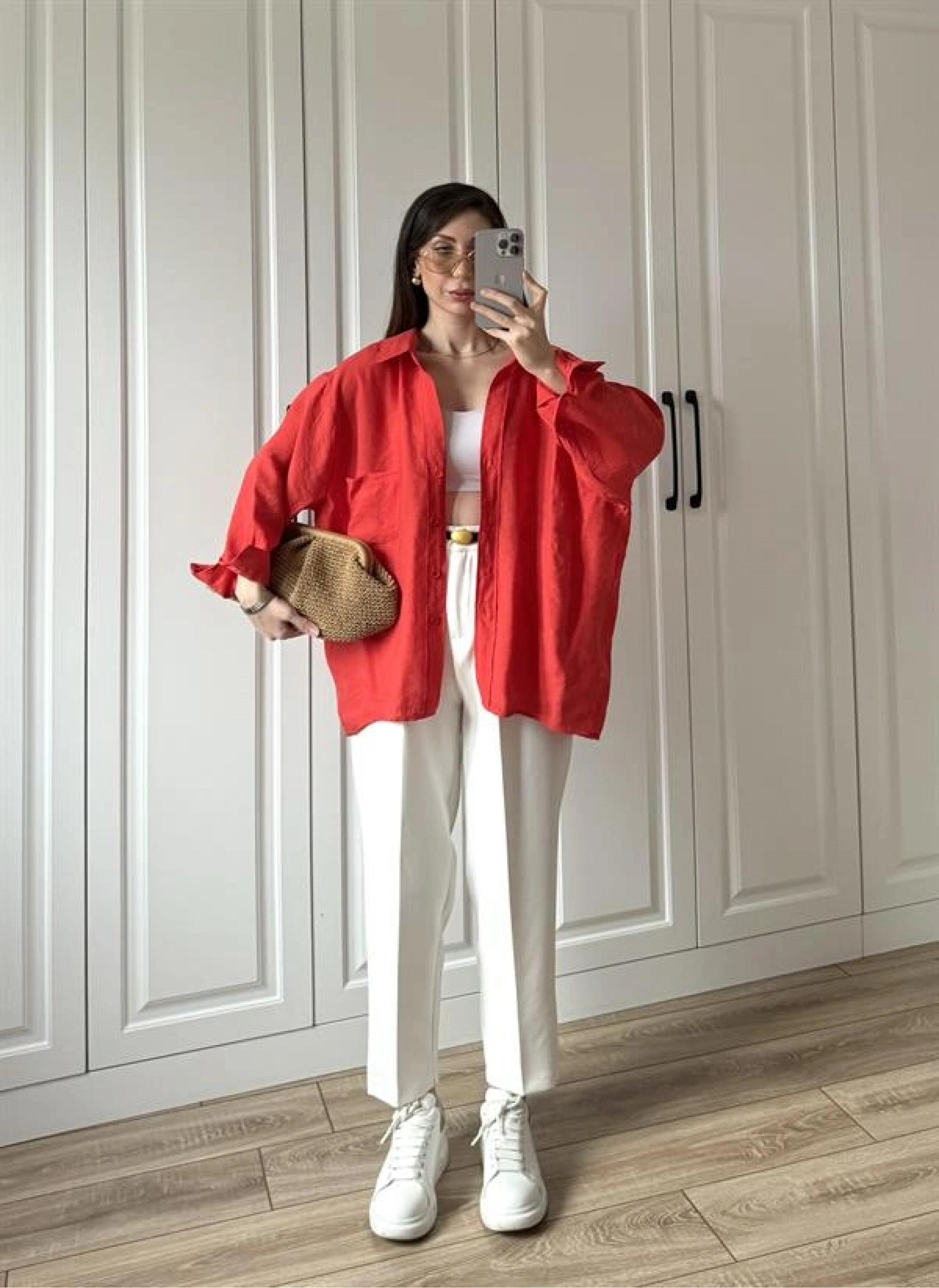 Kırmızı Oversize Tensel Gömlek