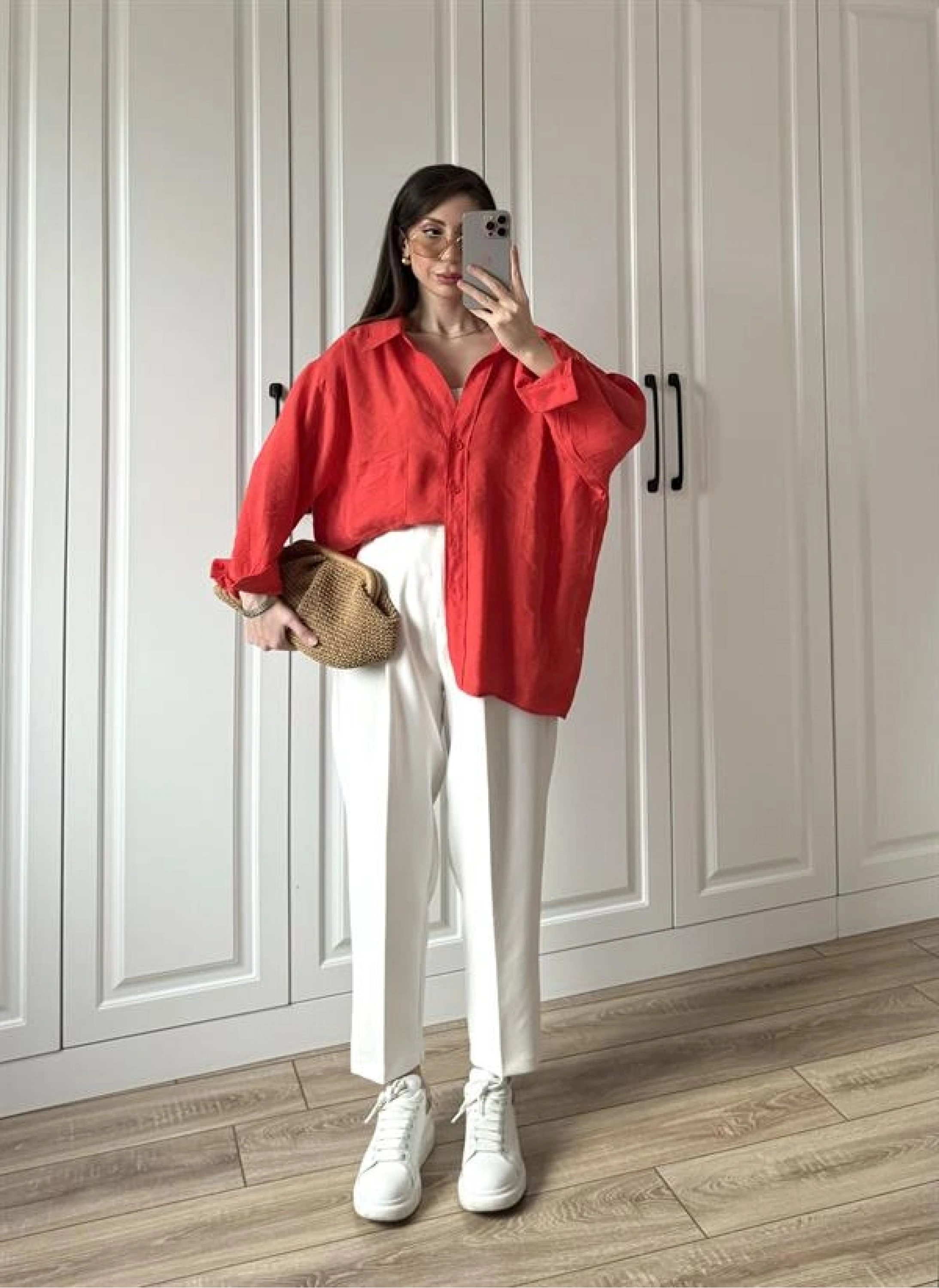 Kırmızı Oversize Tensel Gömlek
