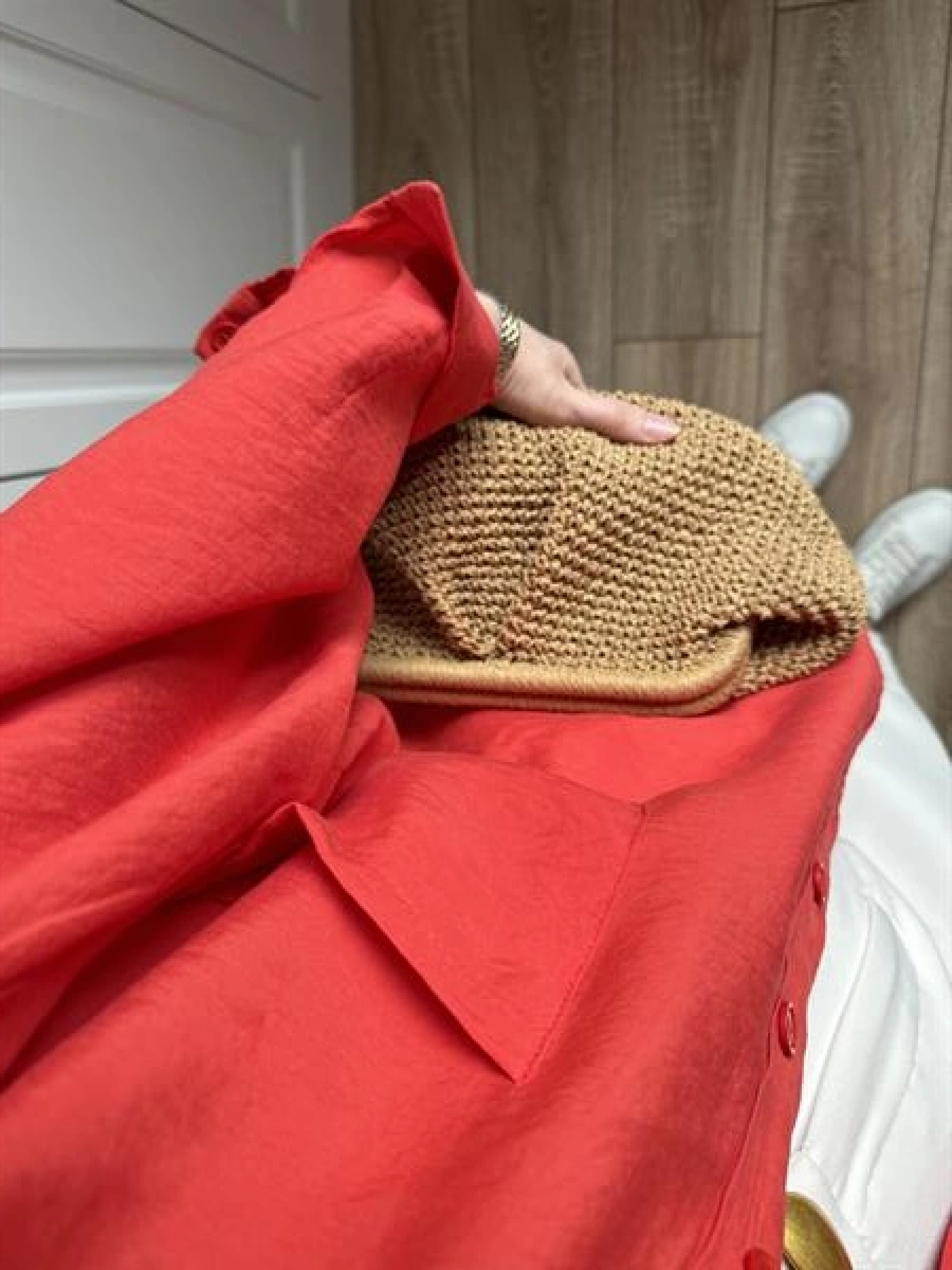 Kırmızı Oversize Tensel Gömlek