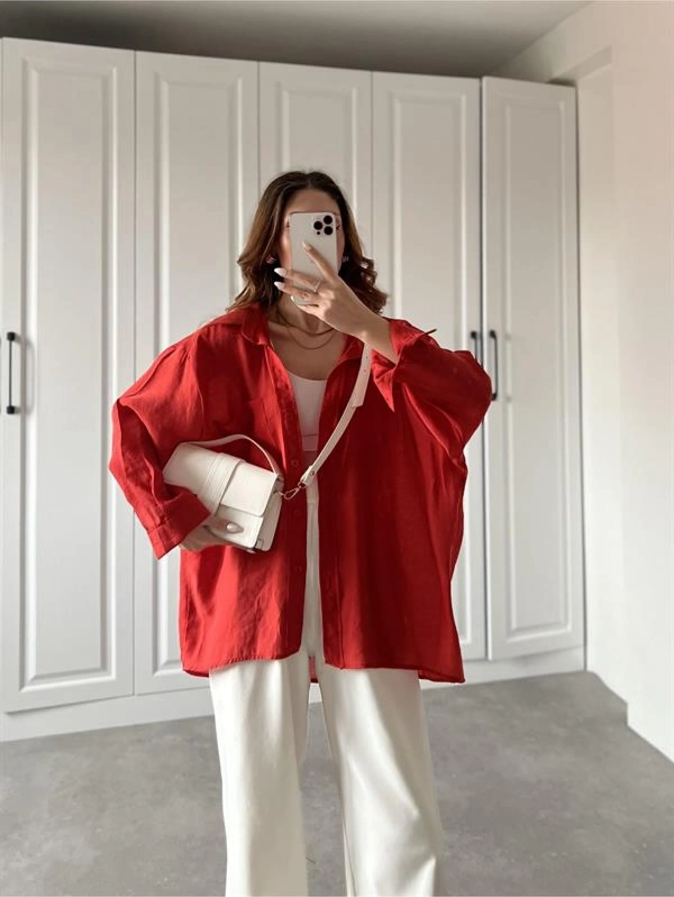 Kırmızı Oversize Tensel Gömlek