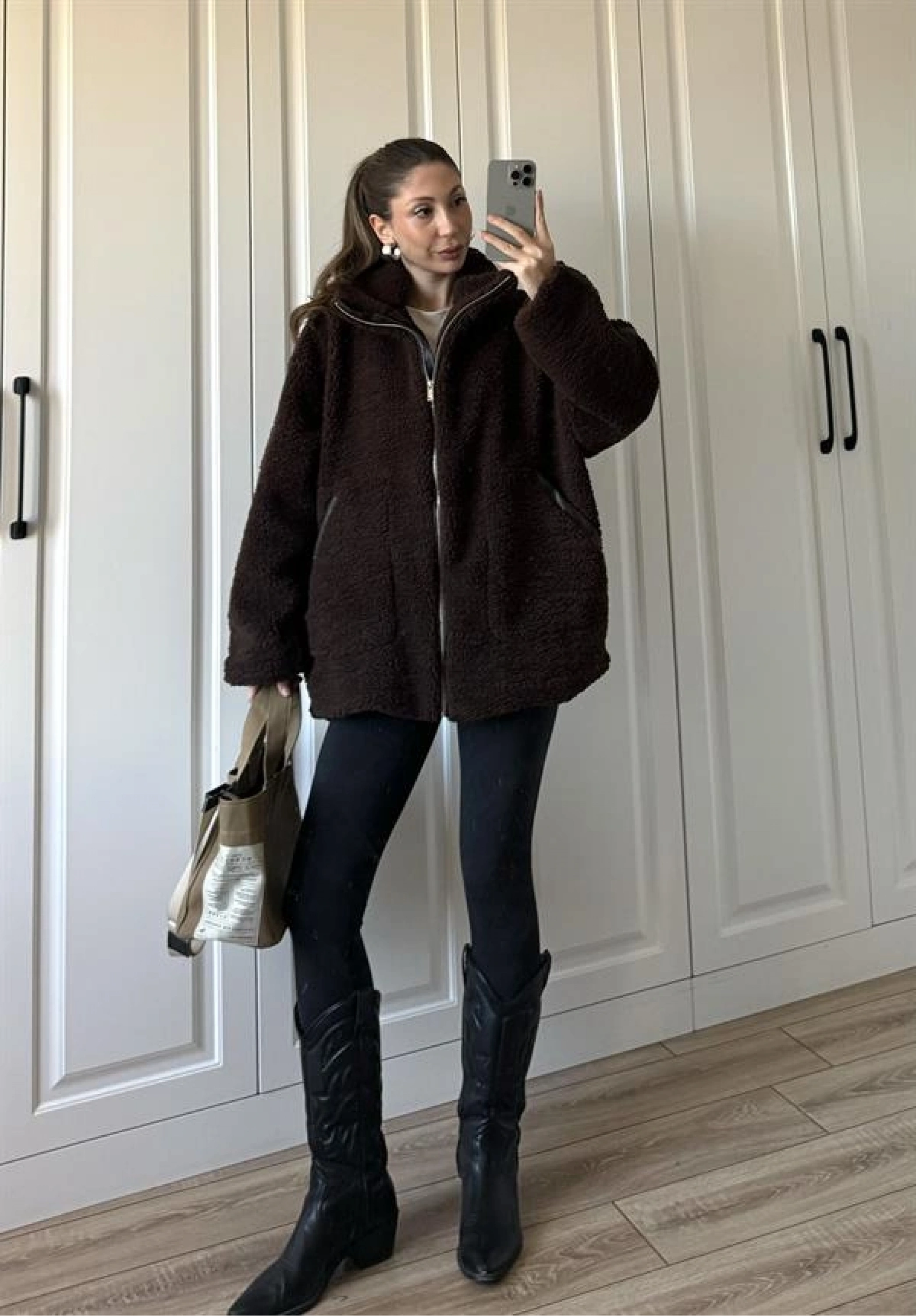 Koza Oversize Astarlı Premium Kahve Peluş Ceket
