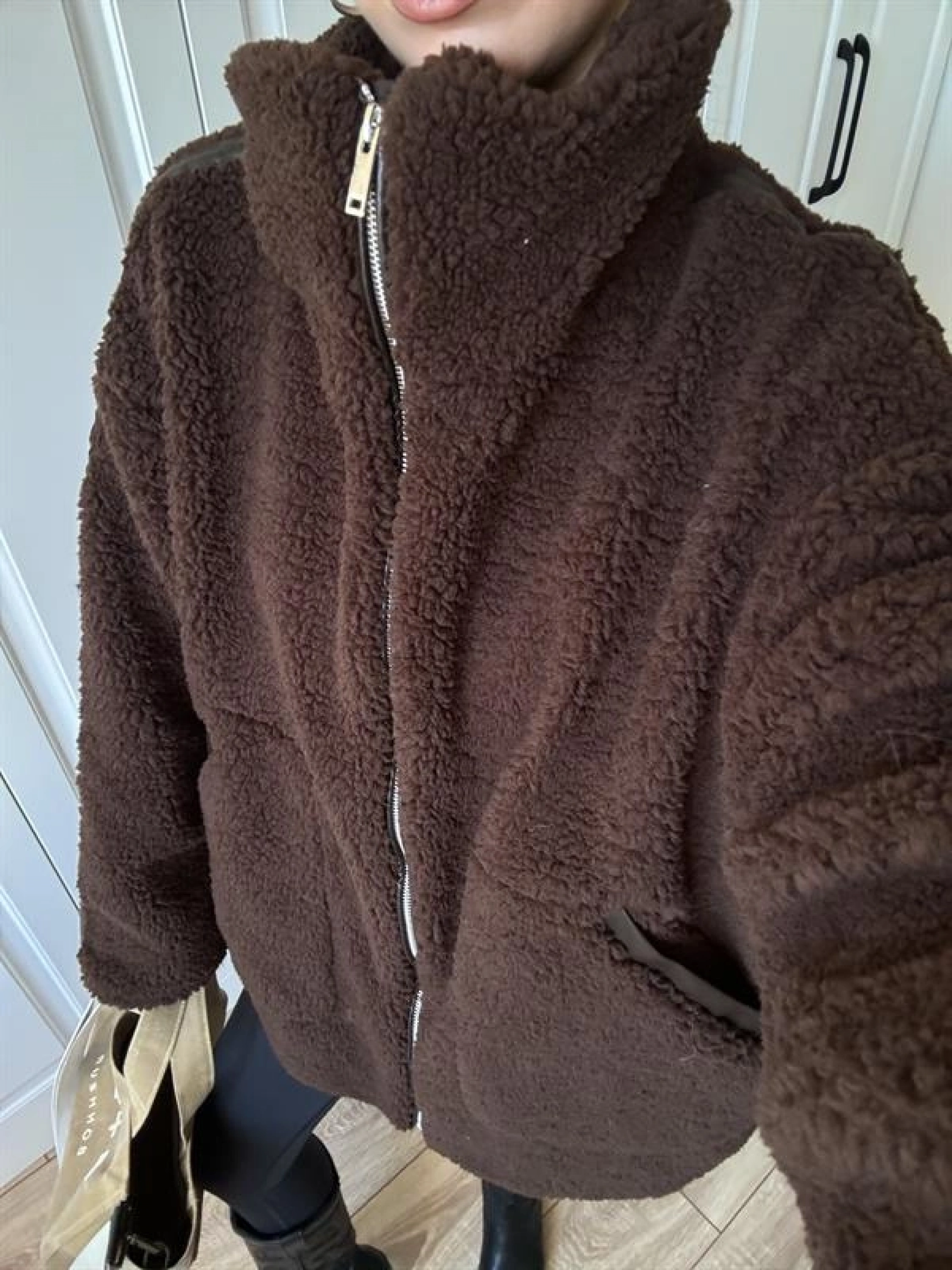 Koza Oversize Astarlı Premium Kahve Peluş Ceket
