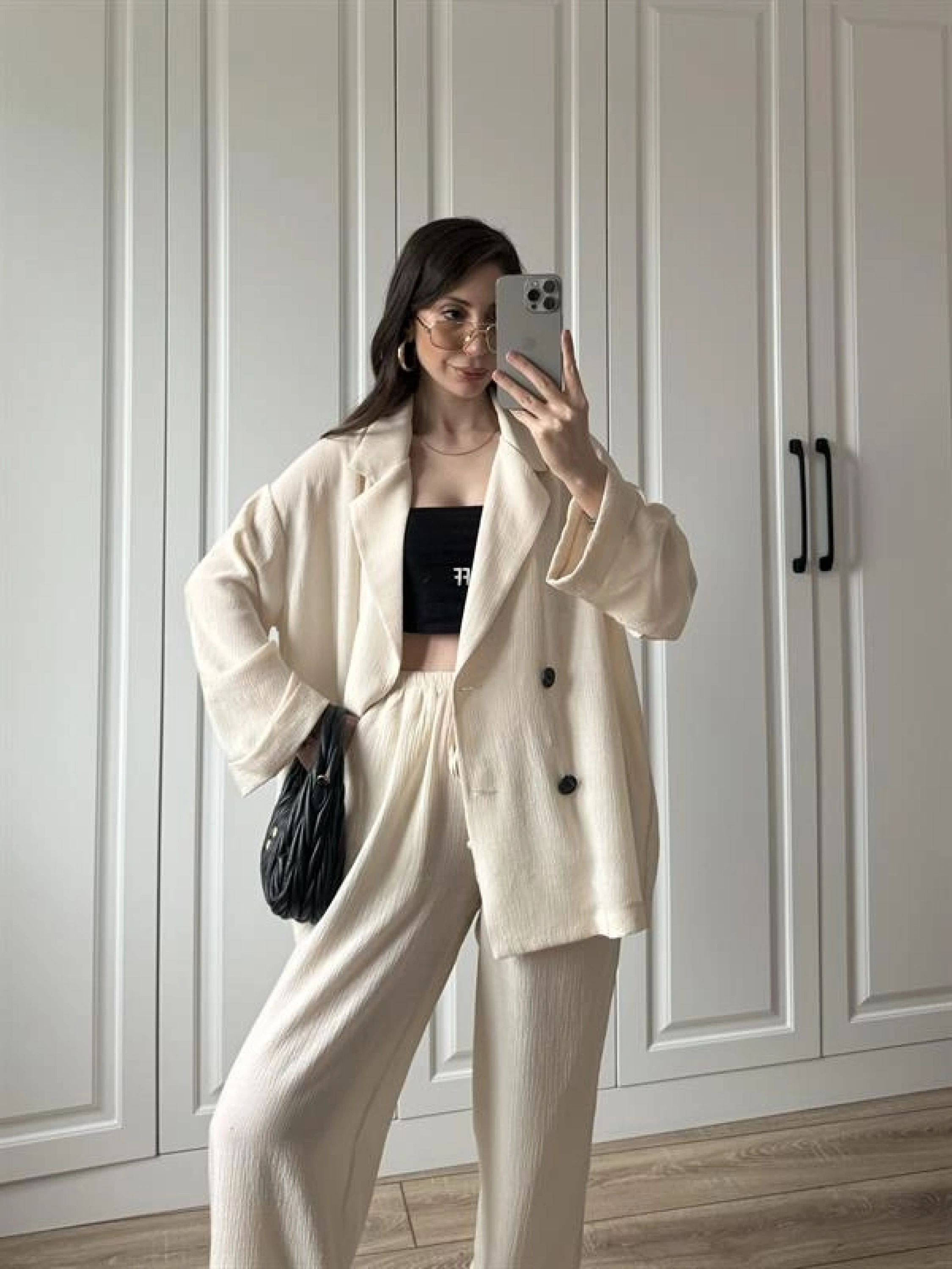 Krinkıl Oversize Taş Ceket Takım
