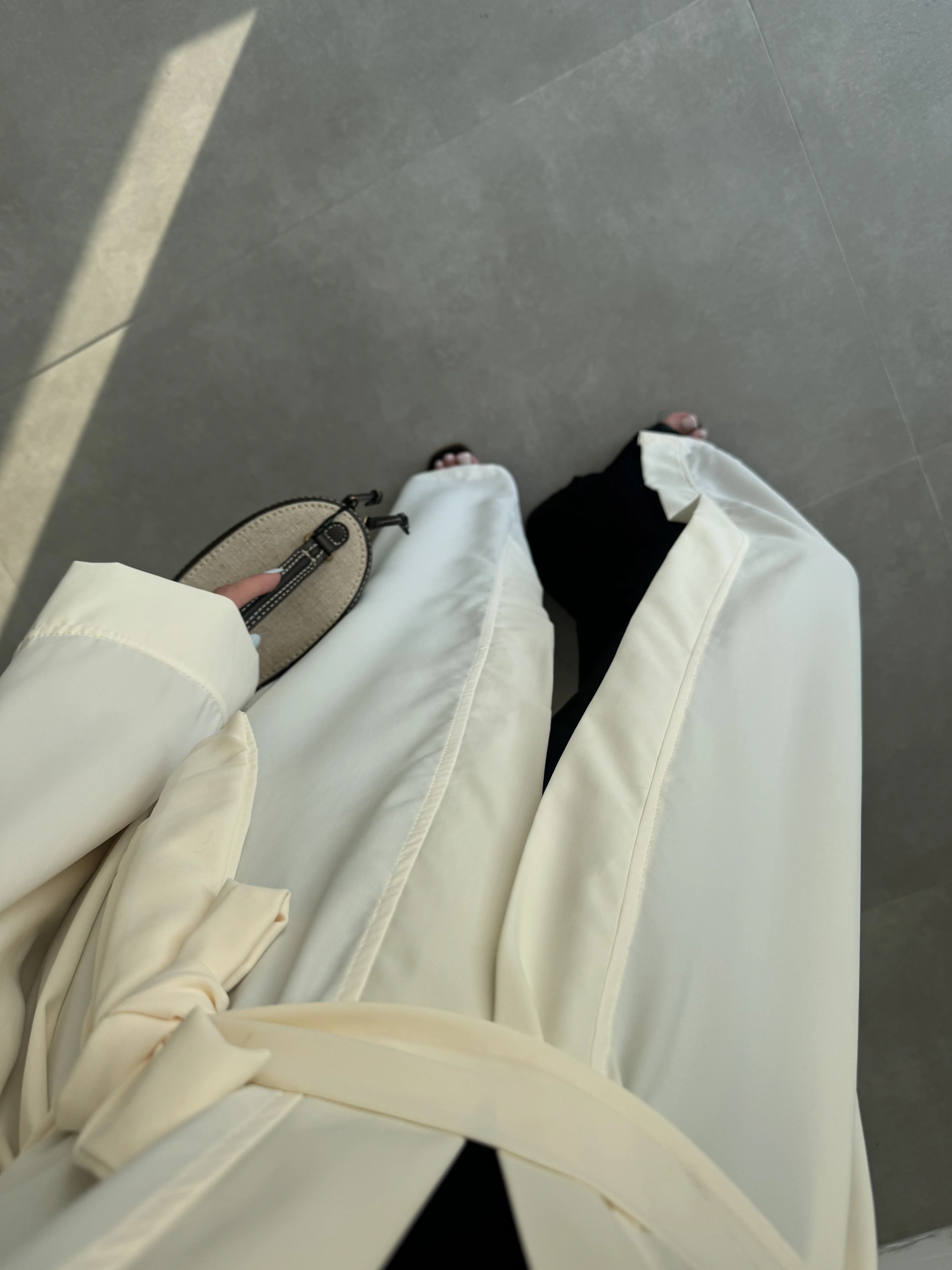 Kuşaklı Tam Boy Ekru Kimono