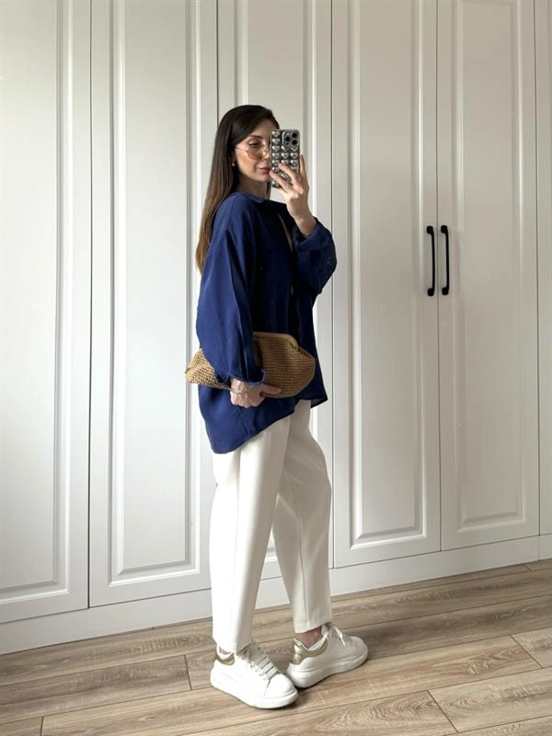 Lacivert Oversize Tensel Gömlek
