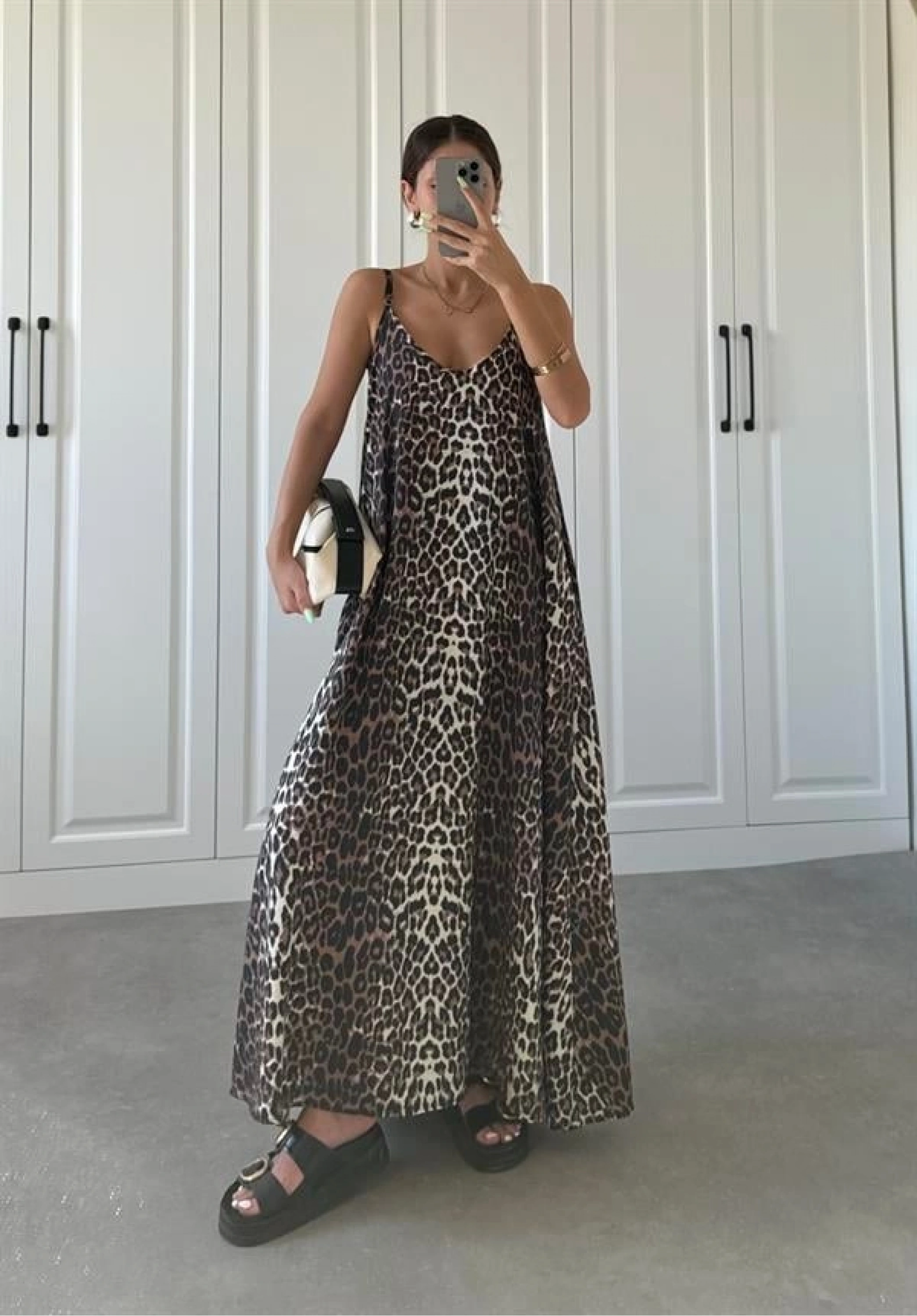 Leopar Askılı Oversize Elbise
