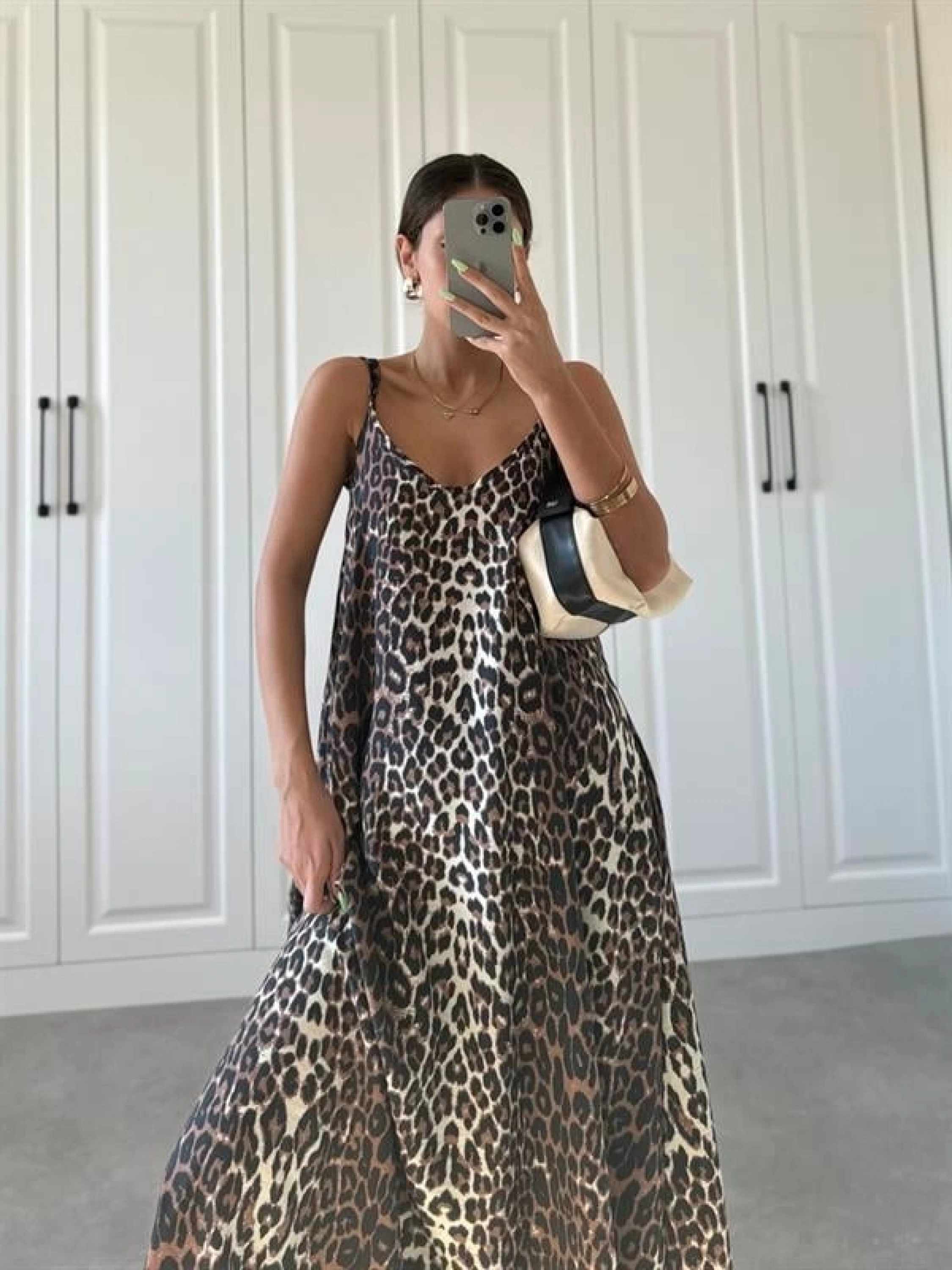 Leopar Askılı Oversize Elbise