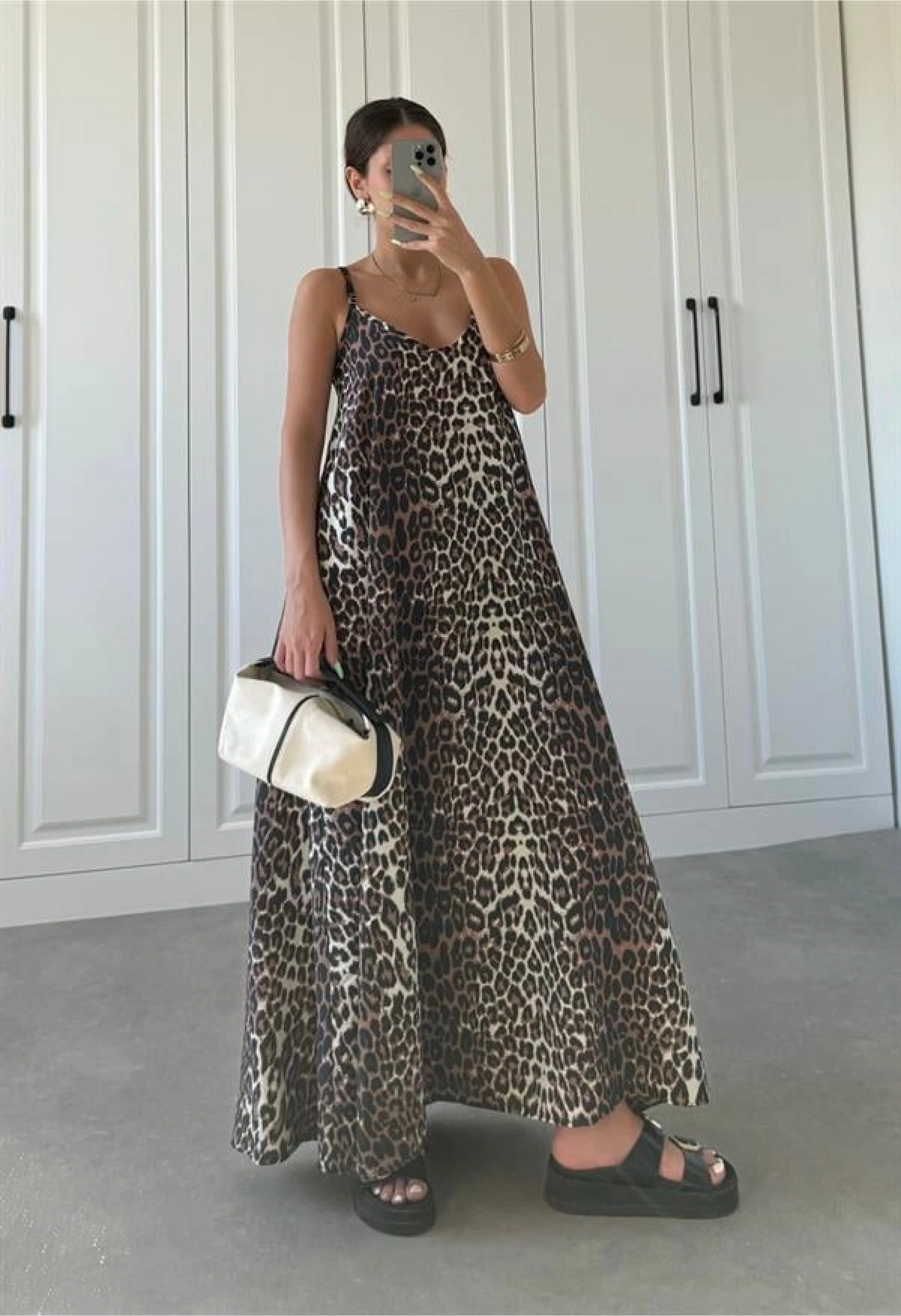 Leopar Askılı Oversize Elbise
