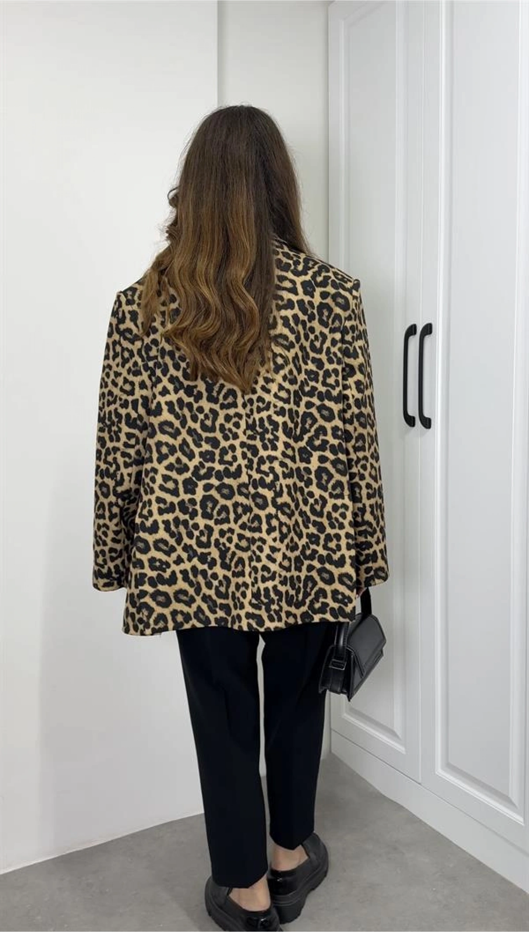 Leopar Astarlı Oversize Blazer Ceket
