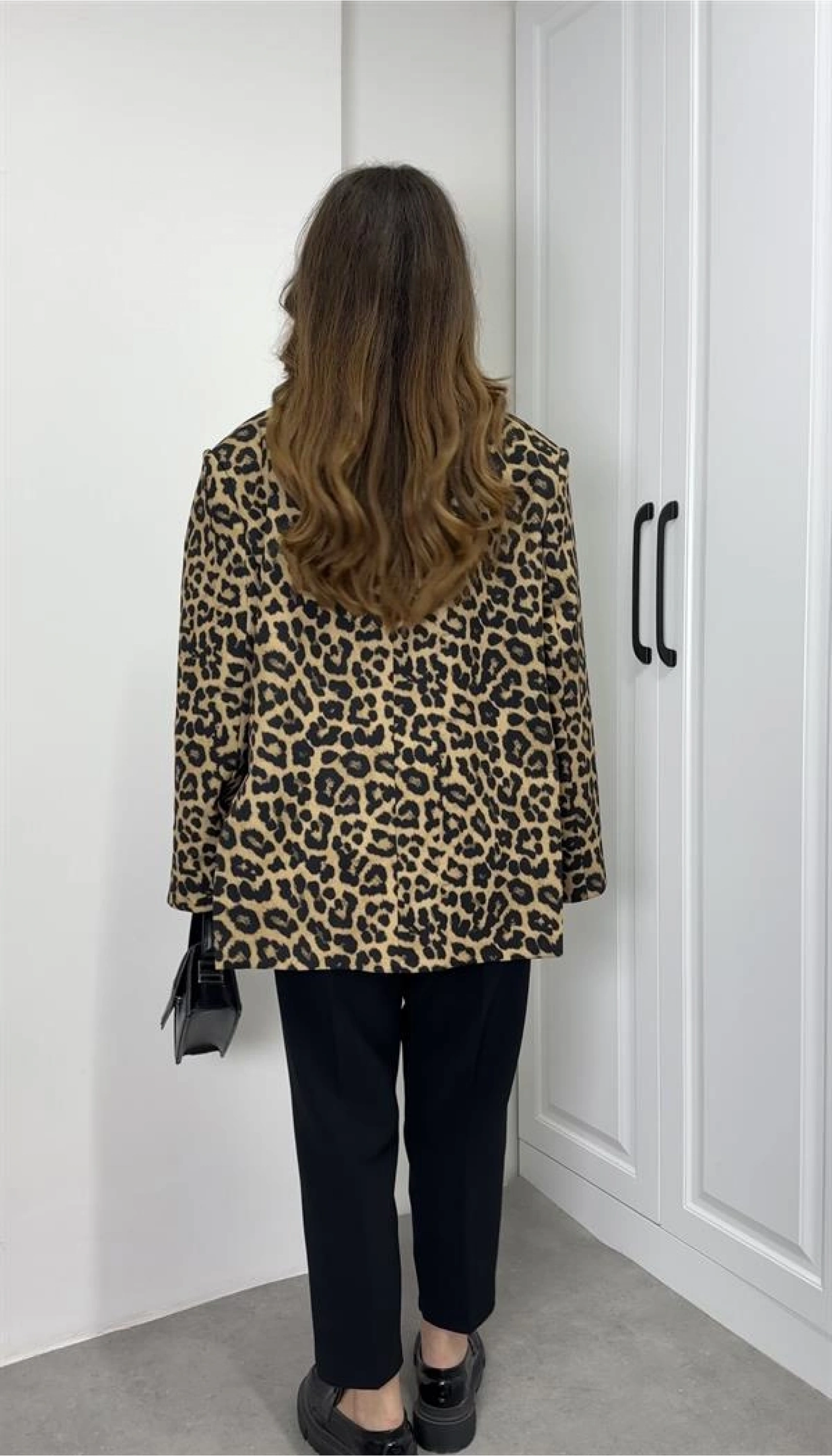 Leopar Astarlı Oversize Blazer Ceket