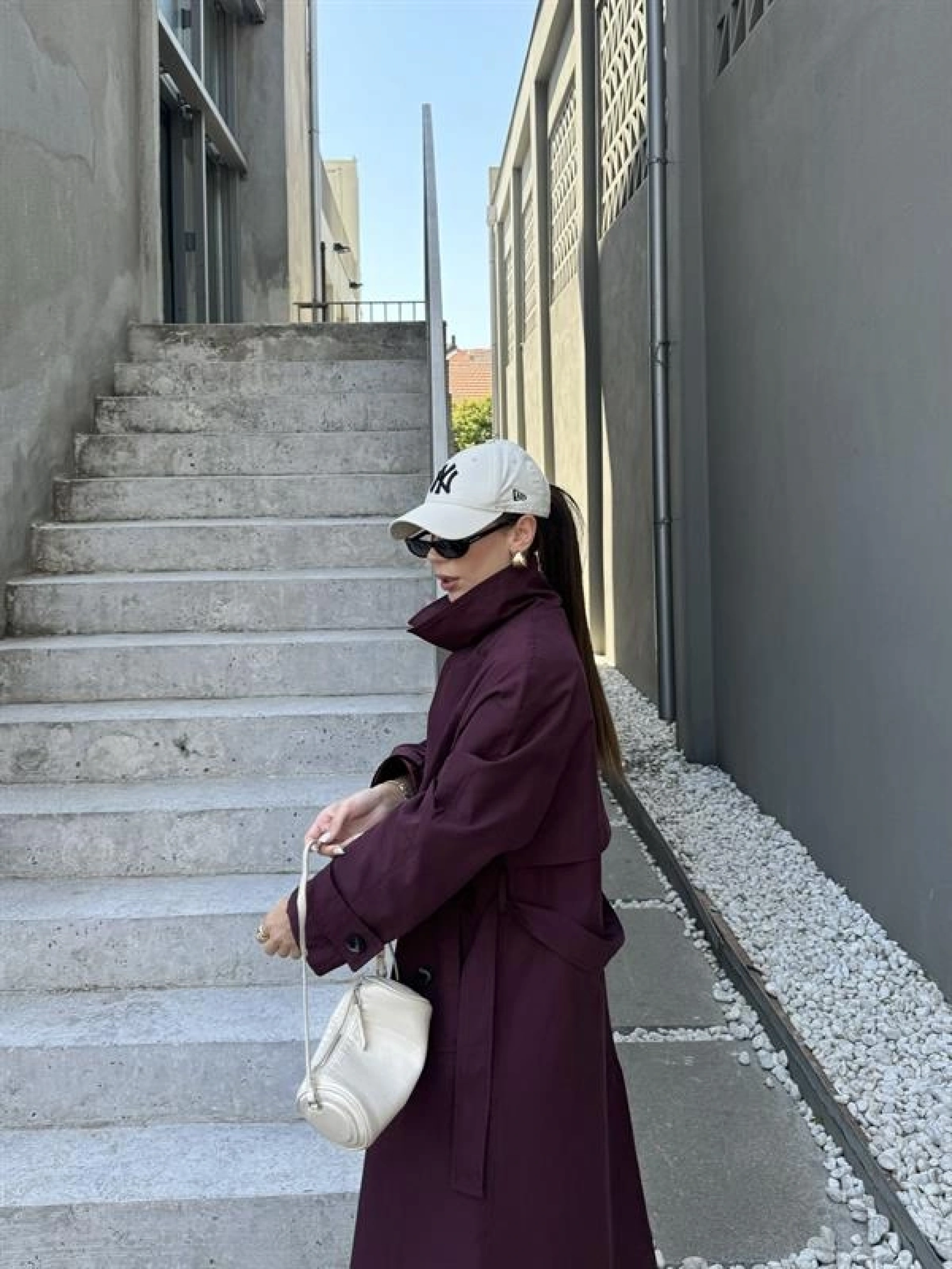 Maison Oversize Astarlı Bordo Trençkot