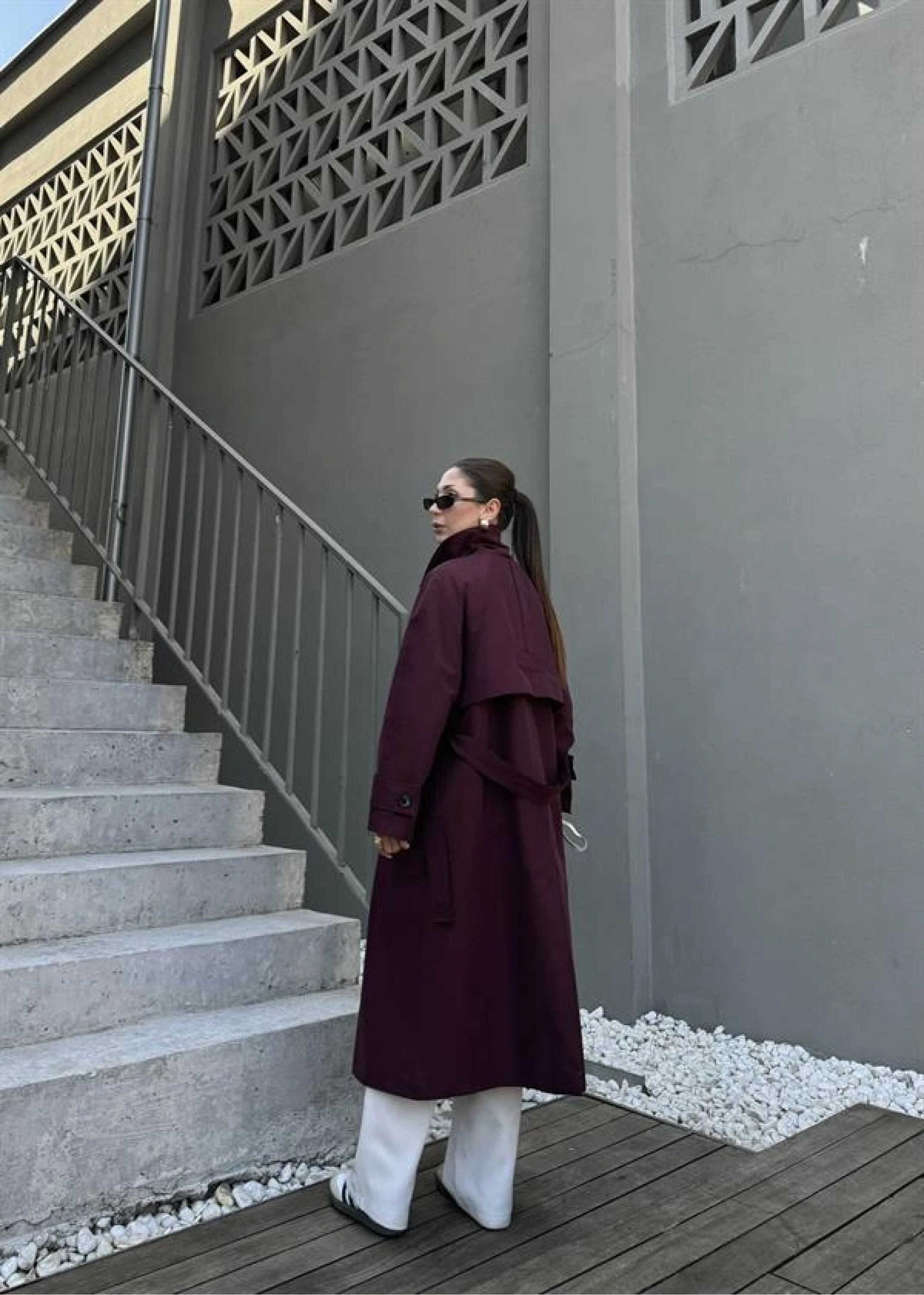 Maison Oversize Astarlı Bordo Trençkot