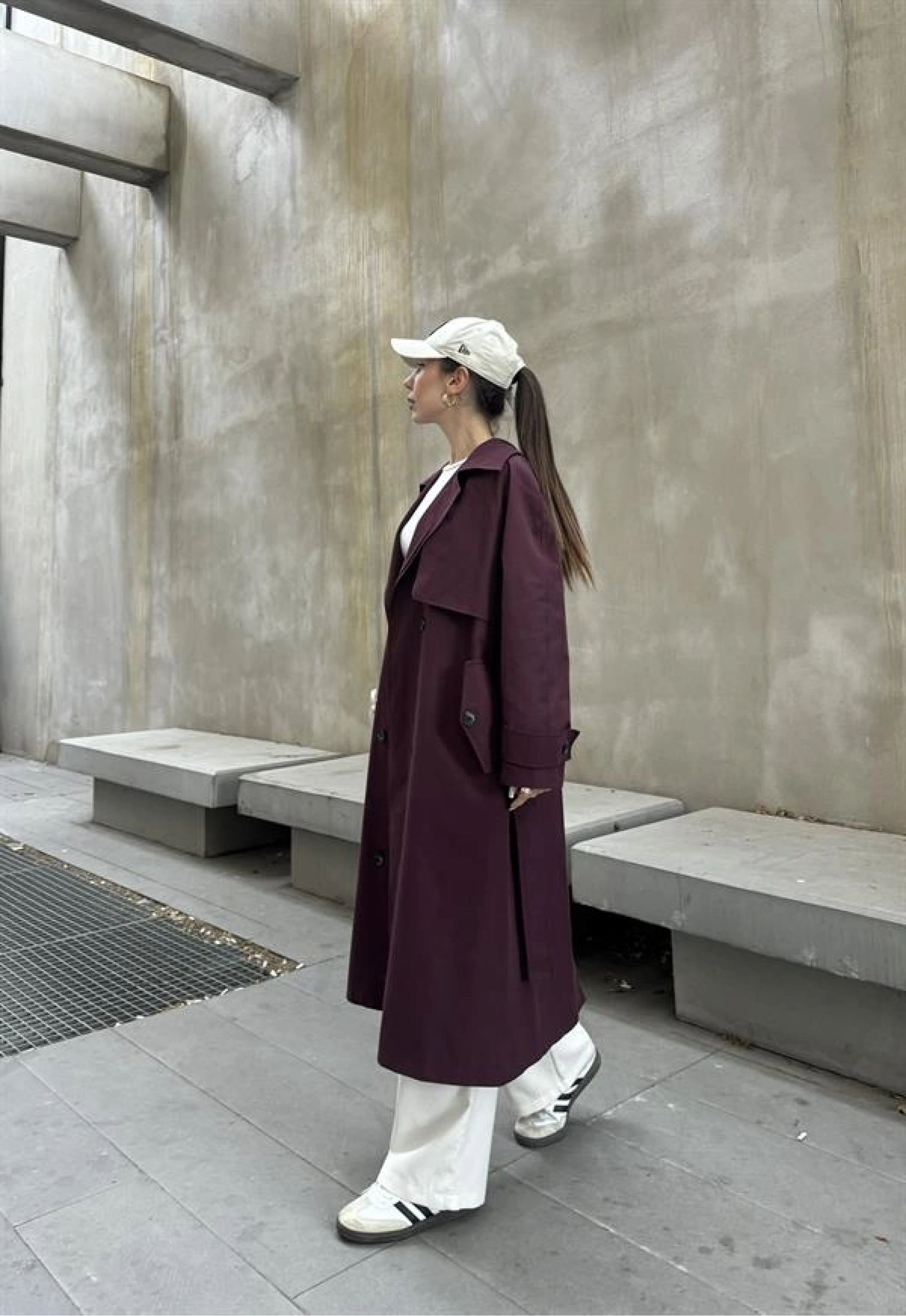 Maison Oversize Astarlı Bordo Trençkot
