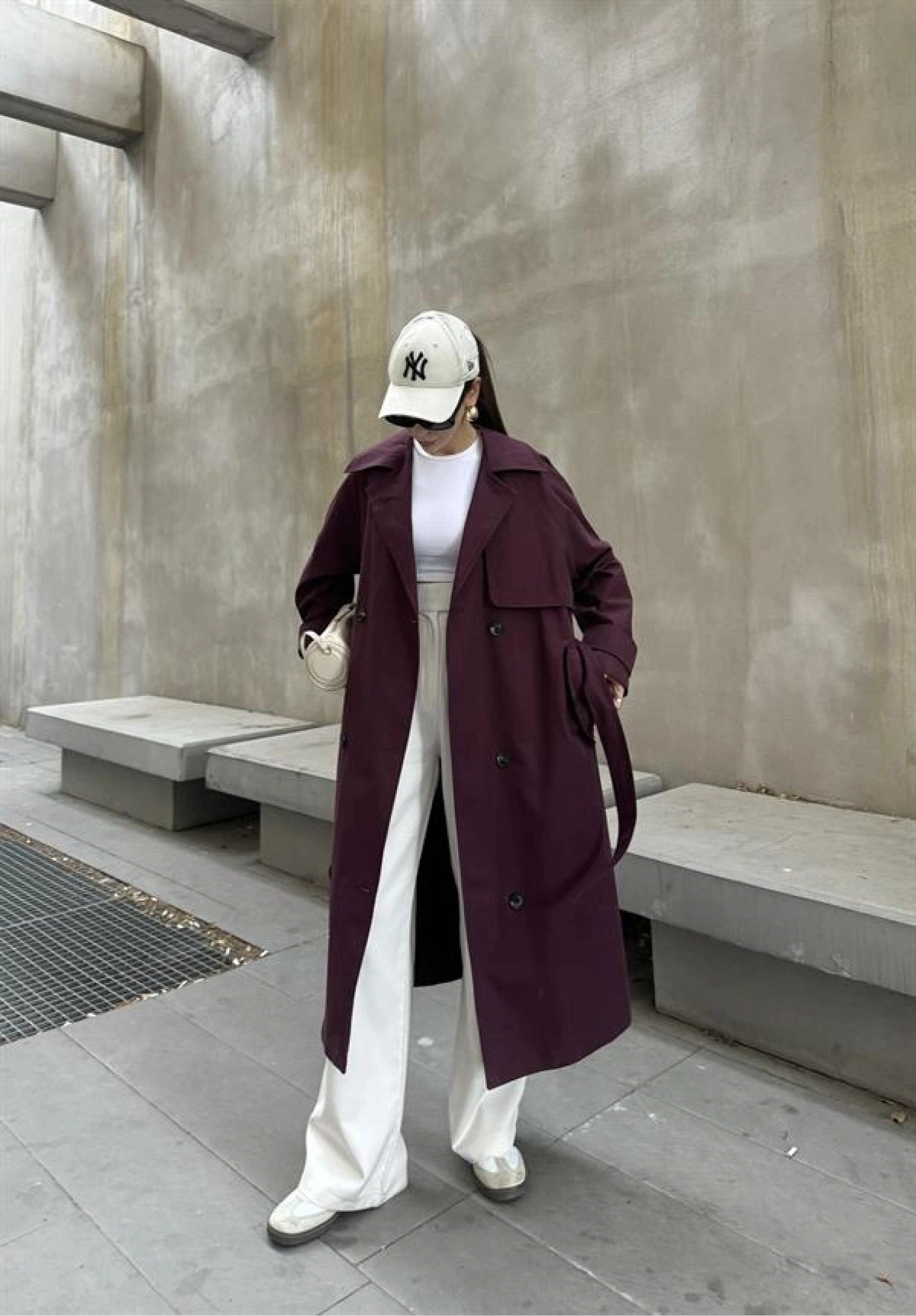 Maison Oversize Astarlı Bordo Trençkot