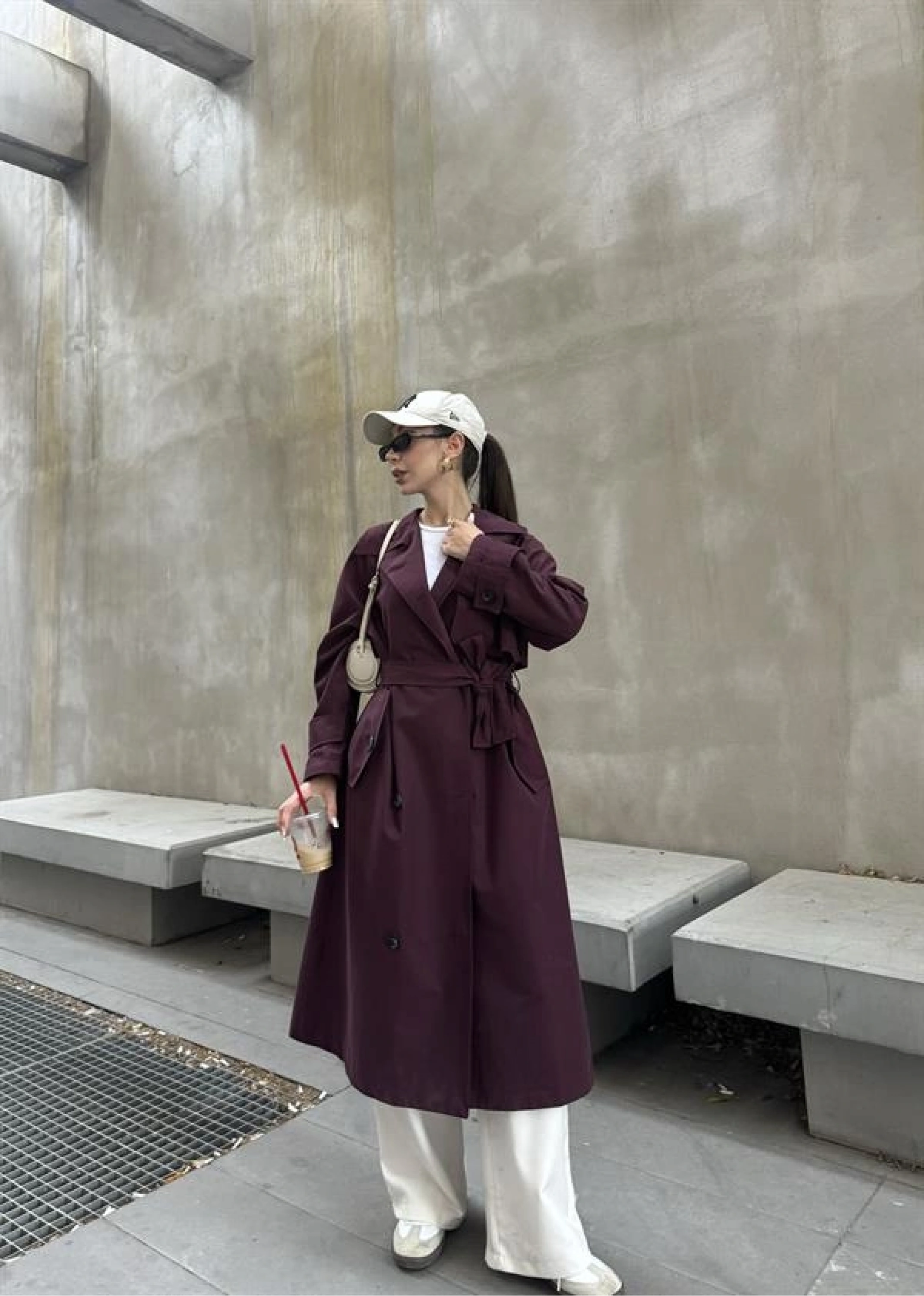 Maison Oversize Astarlı Bordo Trençkot