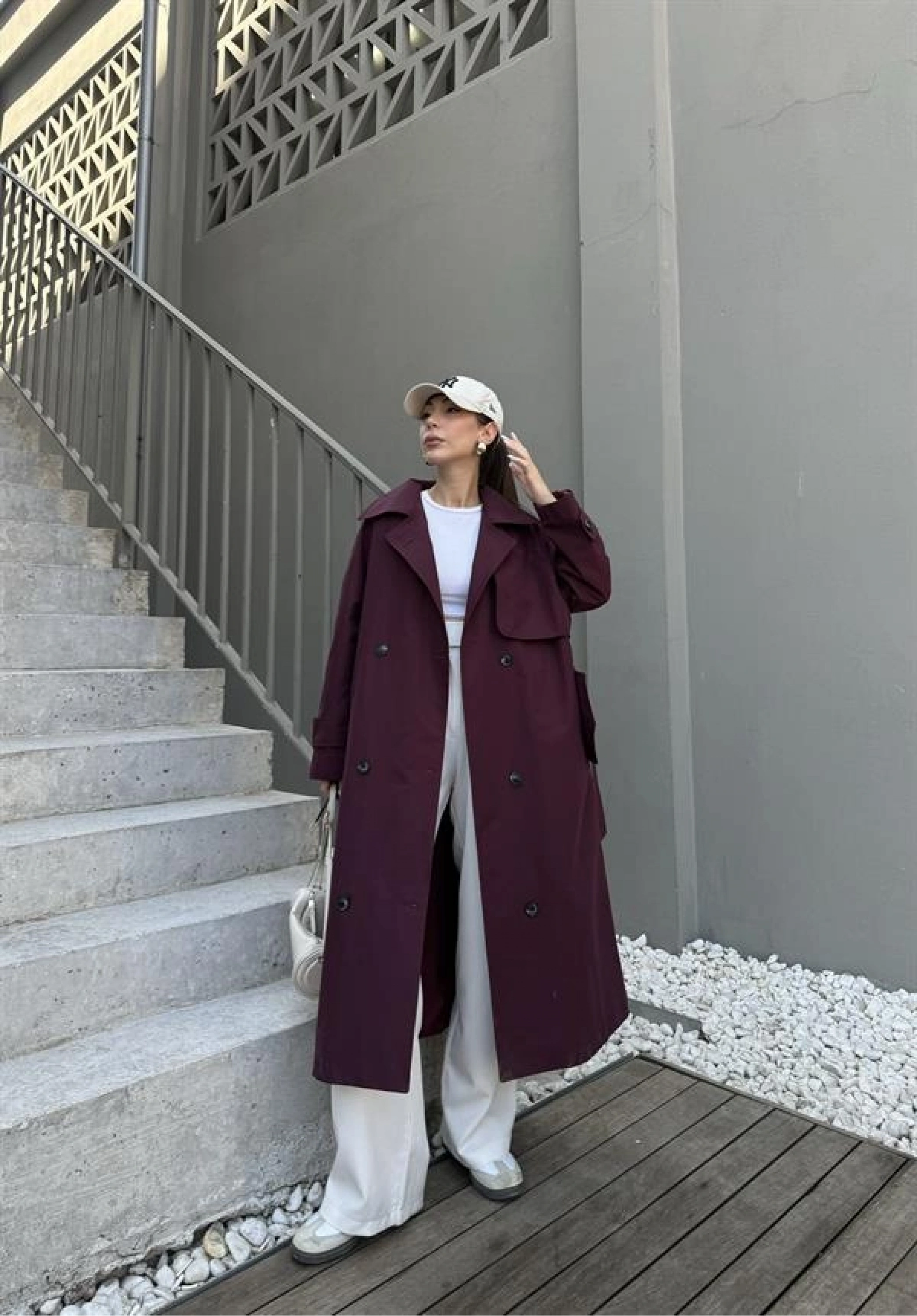Maison Oversize Astarlı Bordo Trençkot