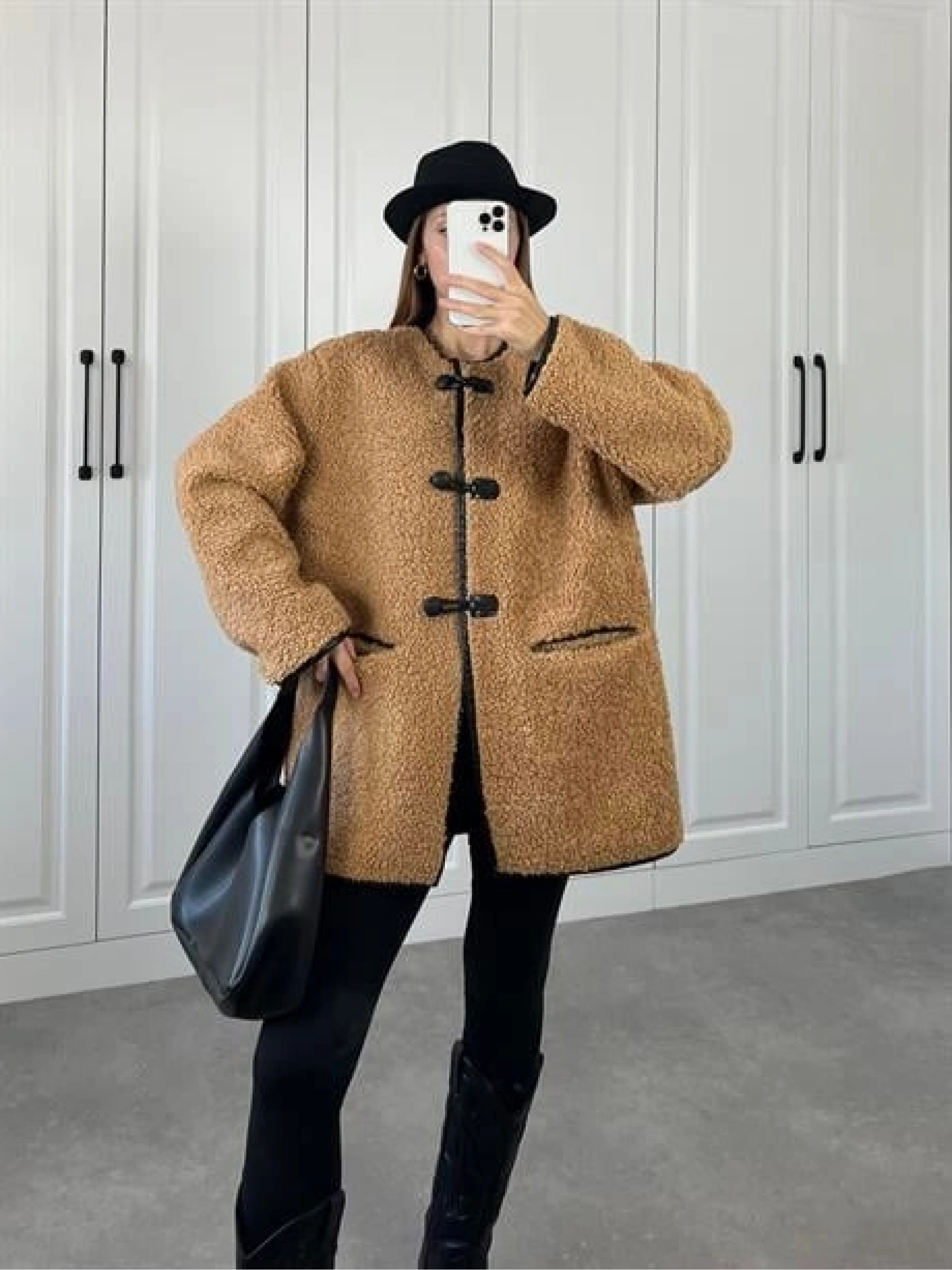 Mango Model Oversize Kahve Peluş Mont