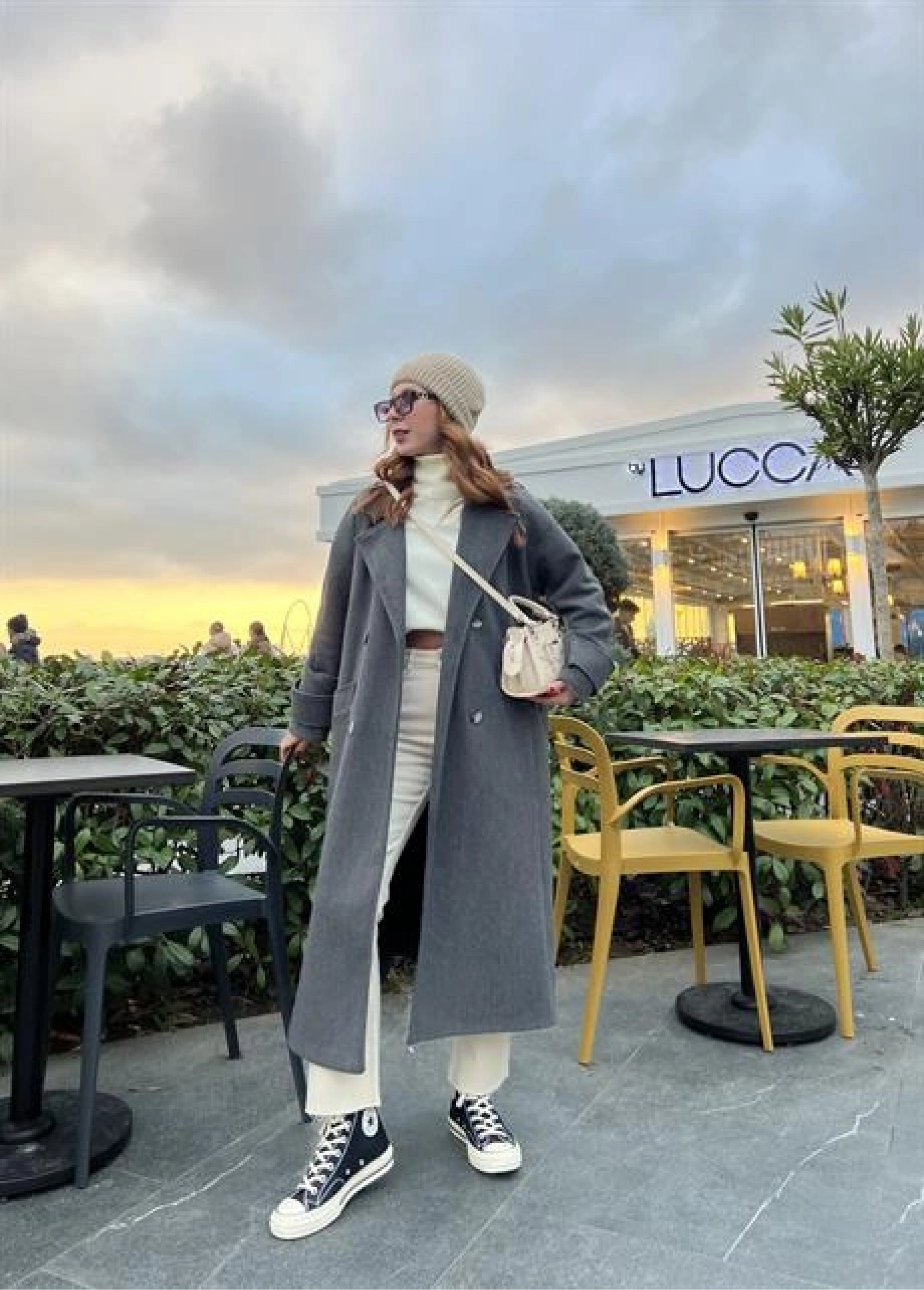 Mango Model Premium Kuşaklı Antrasit Oversize Kaban
