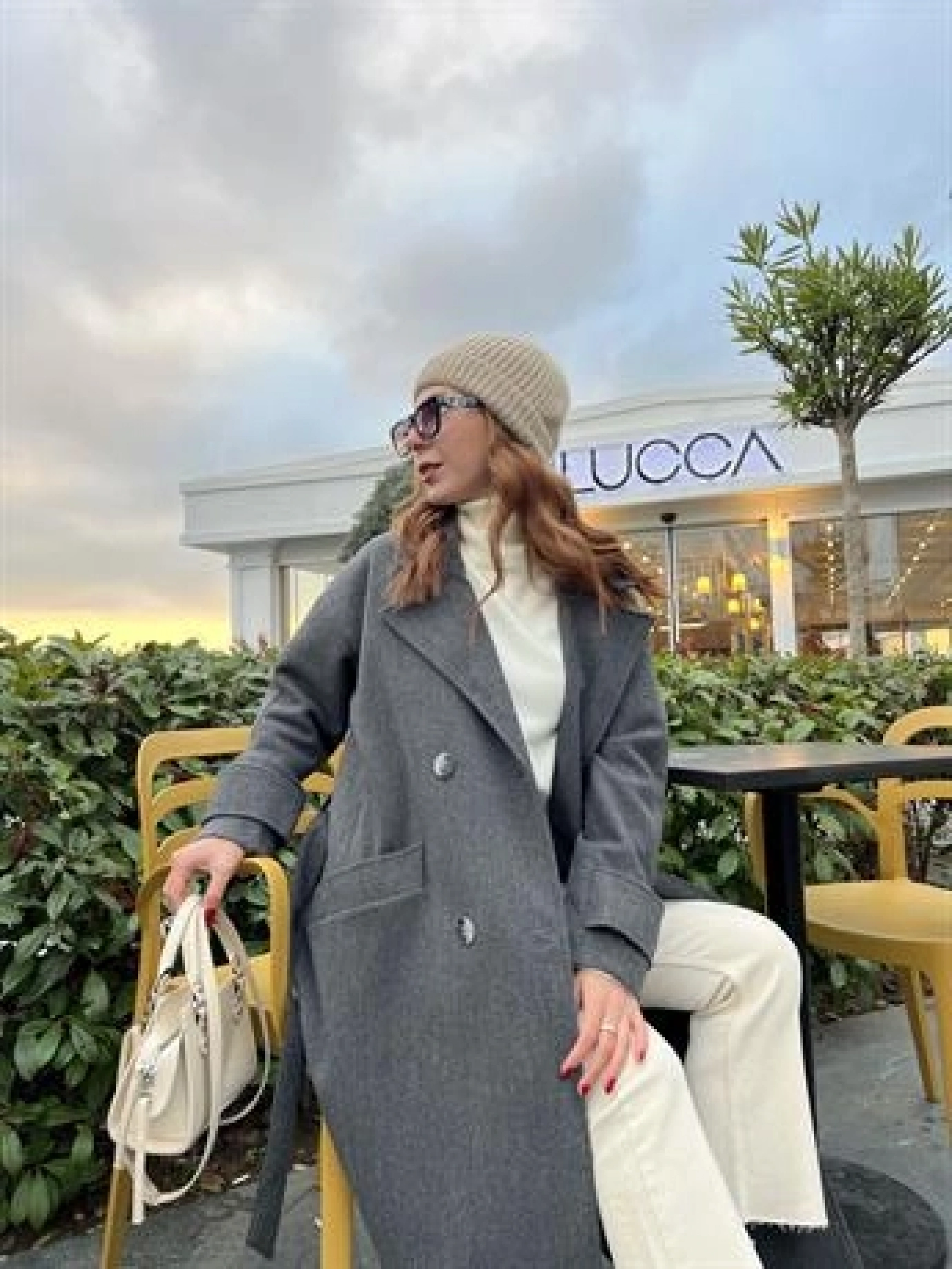 Mango Model Premium Kuşaklı Antrasit Oversize Kaban