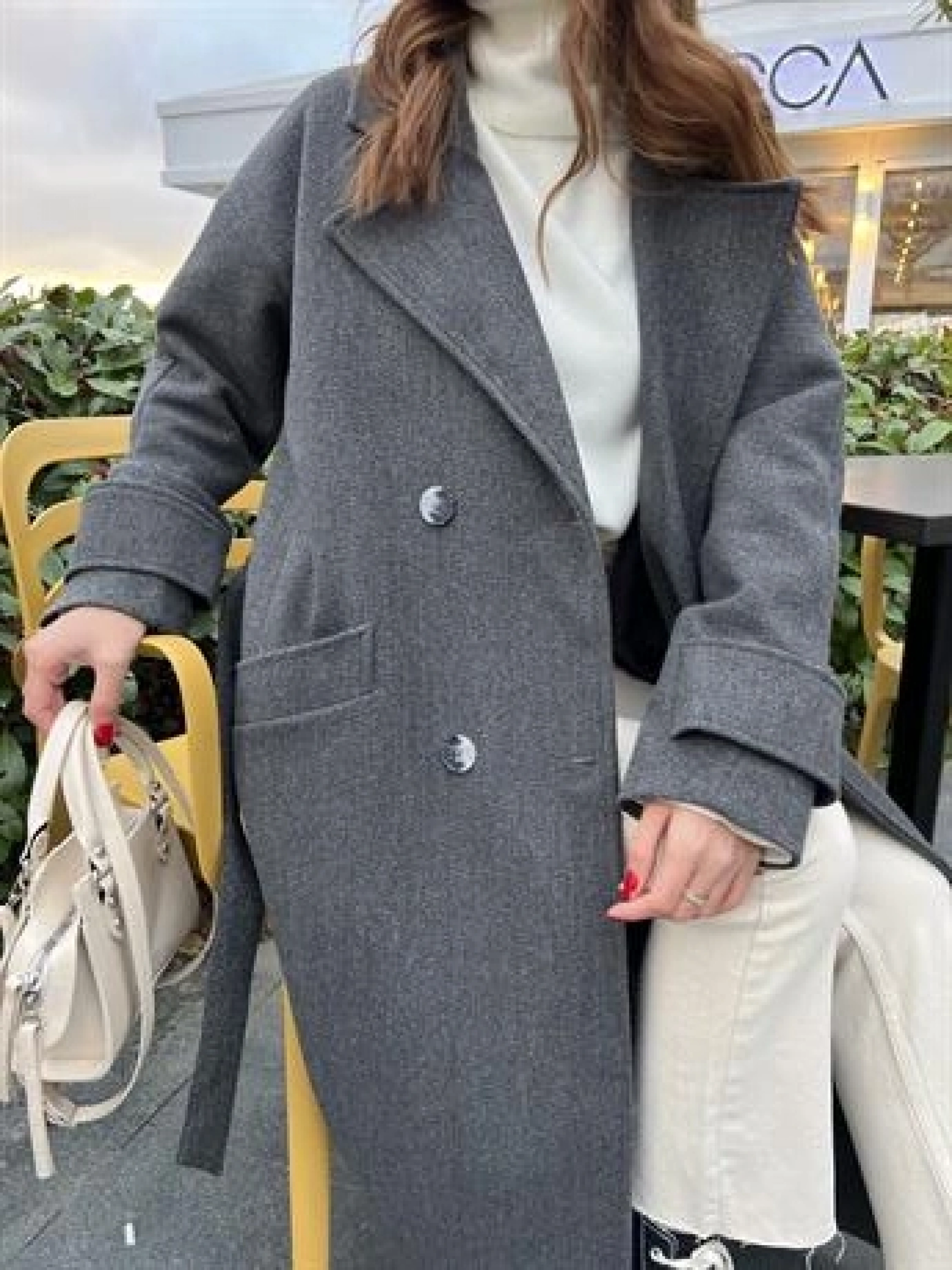 Mango Model Premium Kuşaklı Antrasit Oversize Kaban