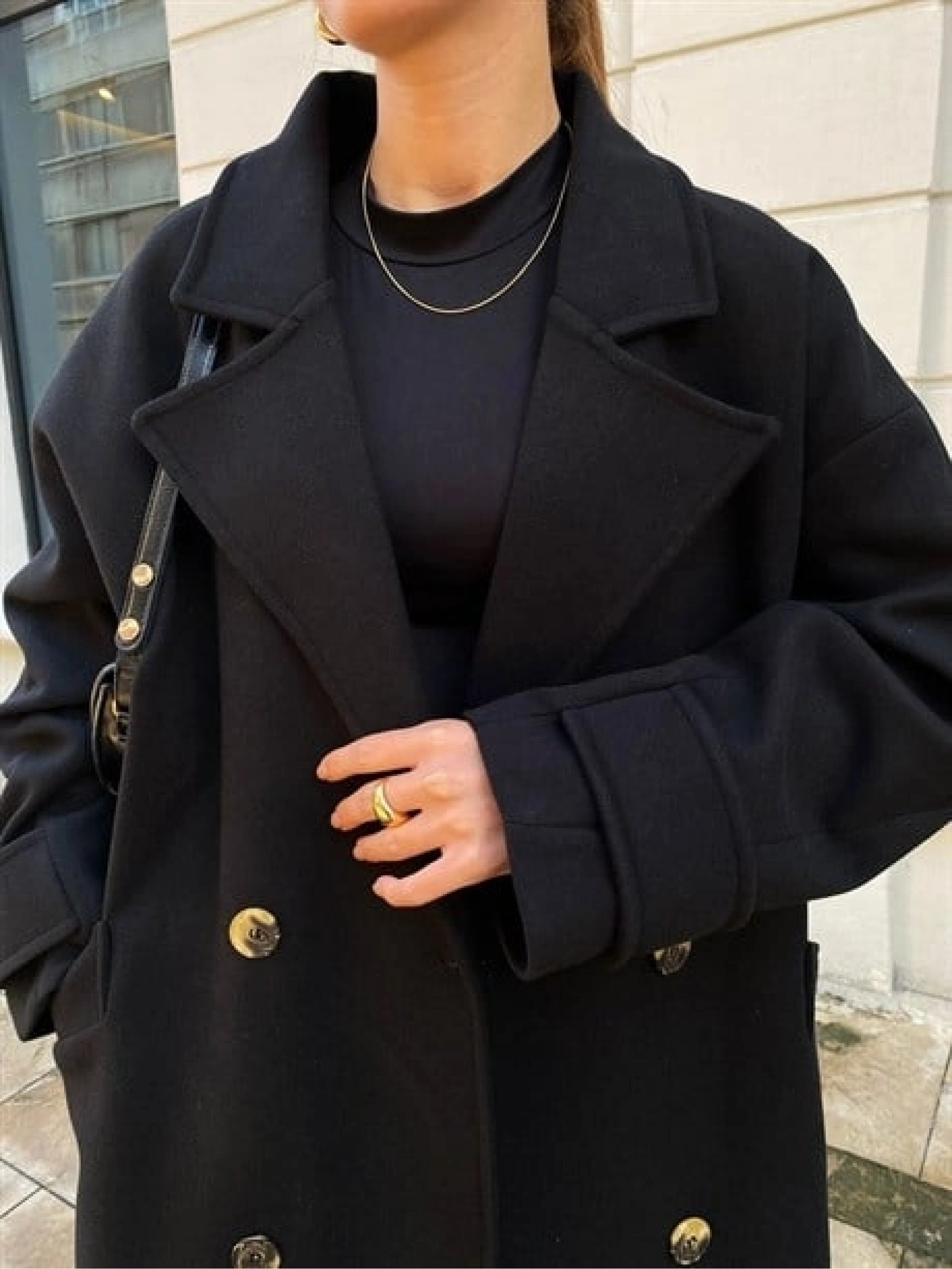 Mango Model Premium Kuşaklı Siyah Oversize Kaban