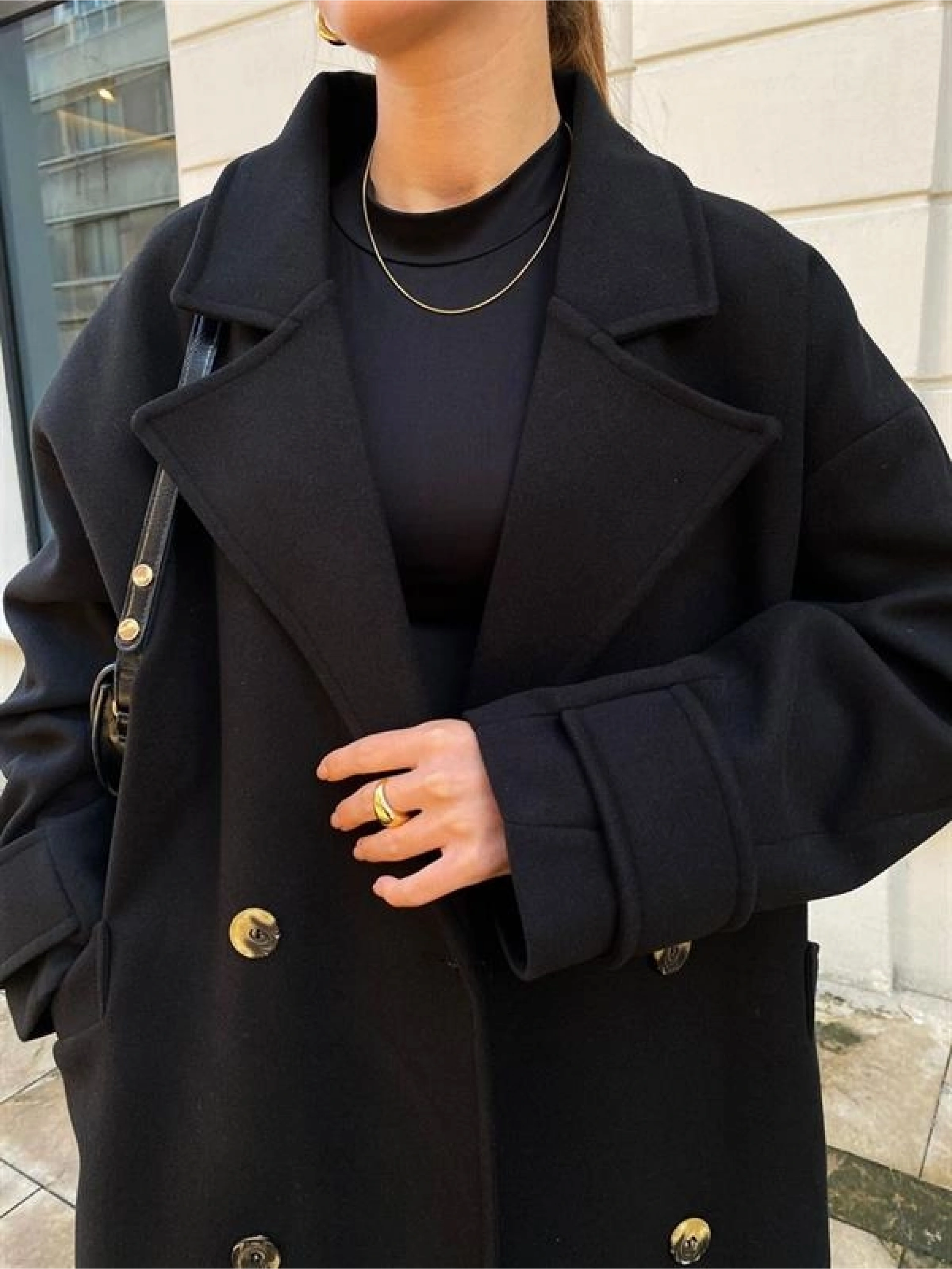 Mango Model Premium Kuşaklı Siyah Oversize Kaban