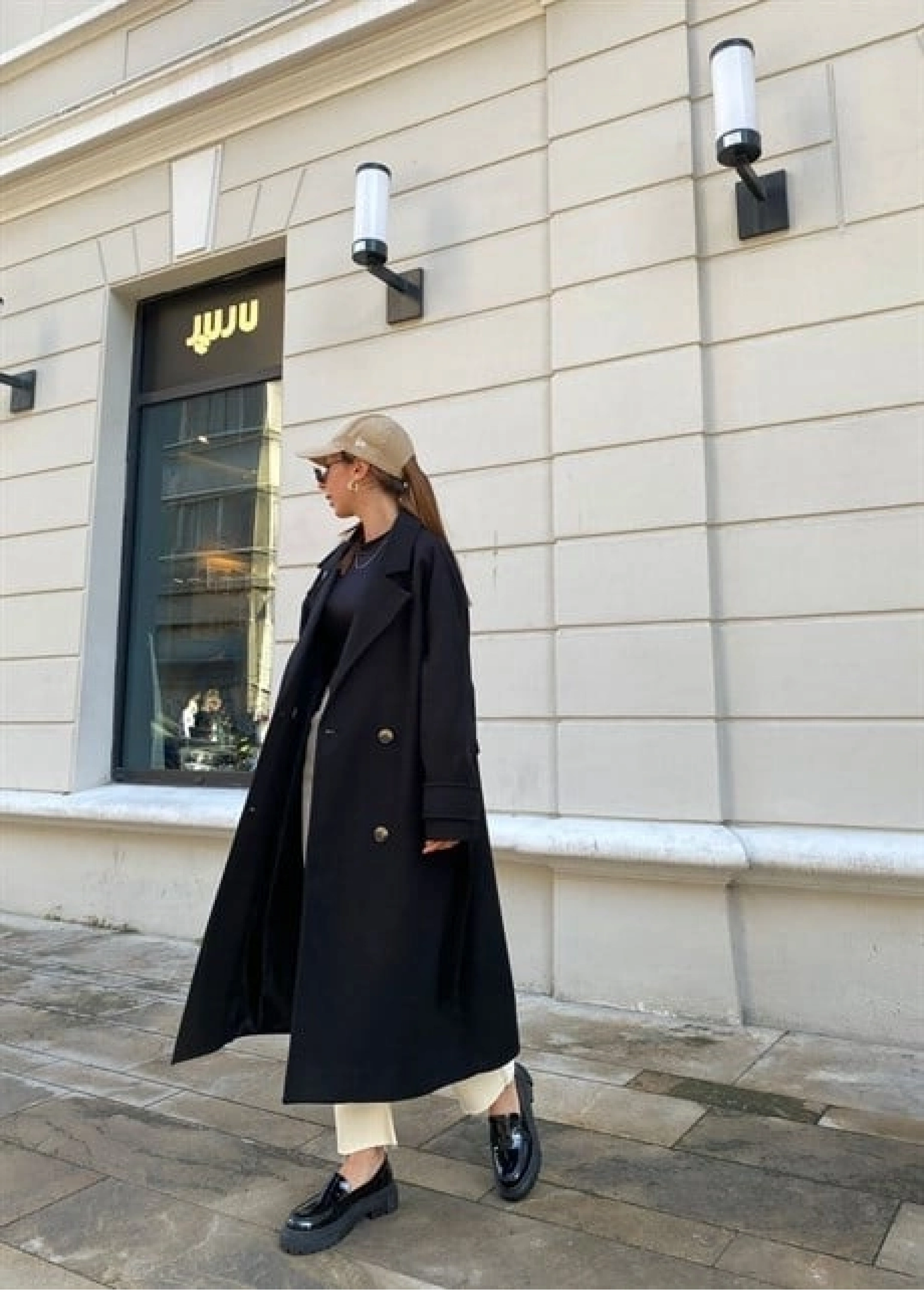 Mango Model Premium Kuşaklı Siyah Oversize Kaban