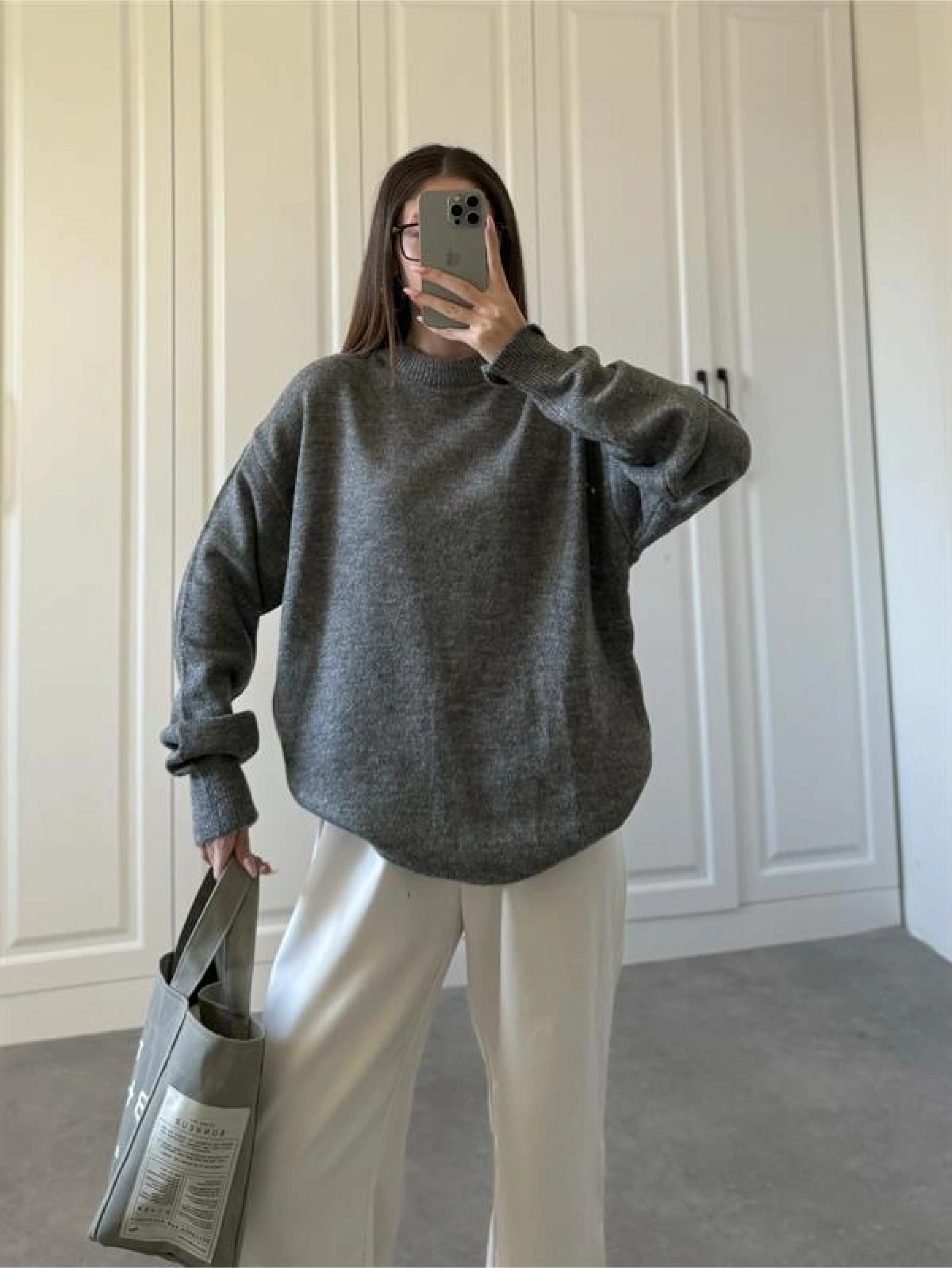 Mari Oversize Basic Antrasit Kazak