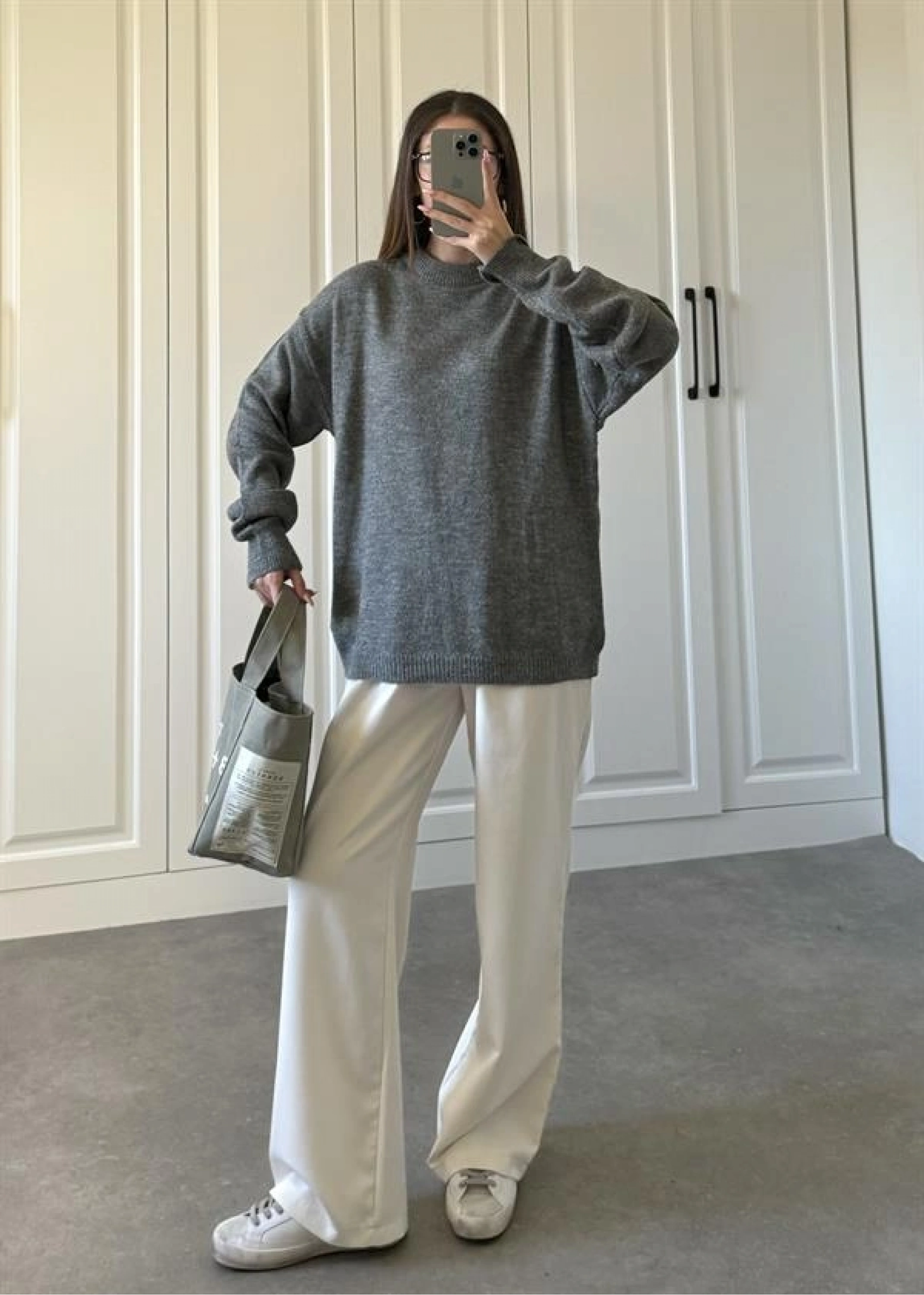 Mari Oversize Basic Antrasit Kazak