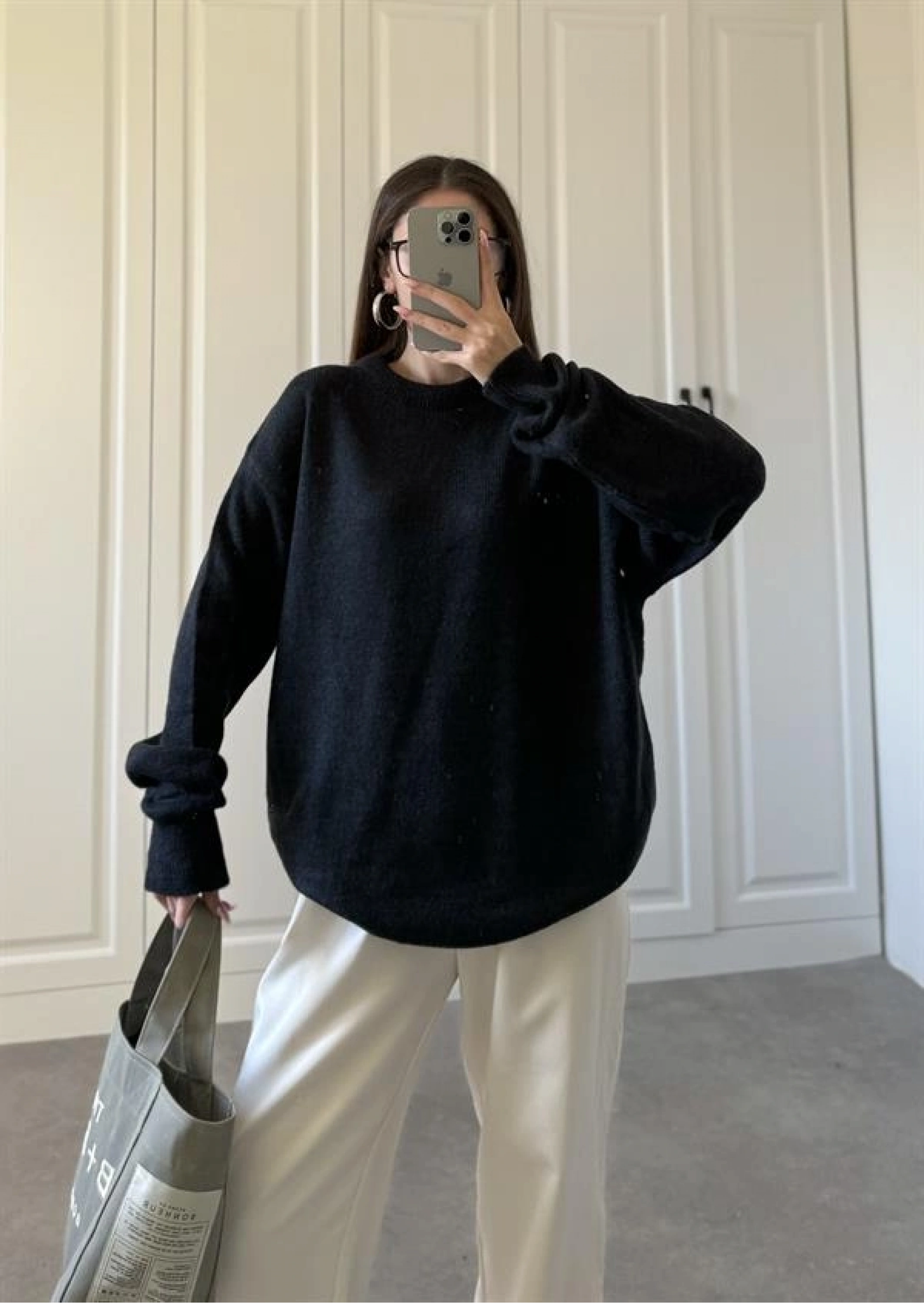 Mari Oversize Basic Lacivert Kazak