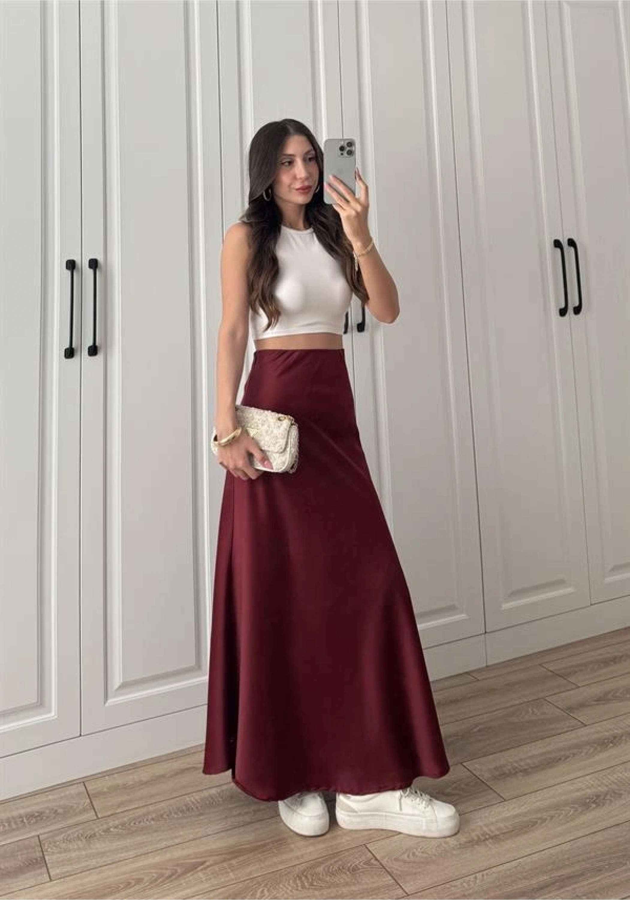 Maxi Boy Bordo Saten Etek