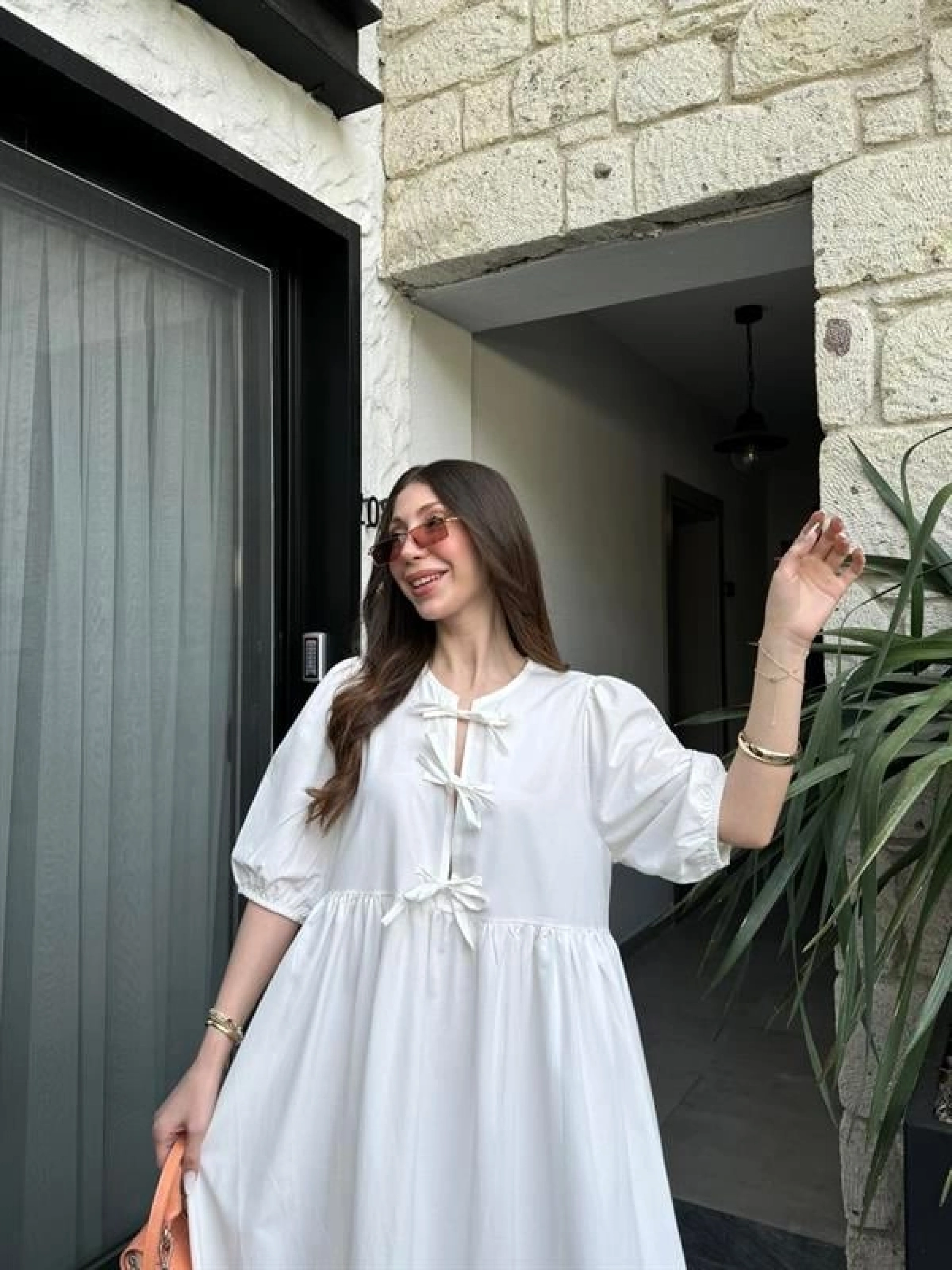 Maxi Önü Bağlamalı Beyaz Elbise