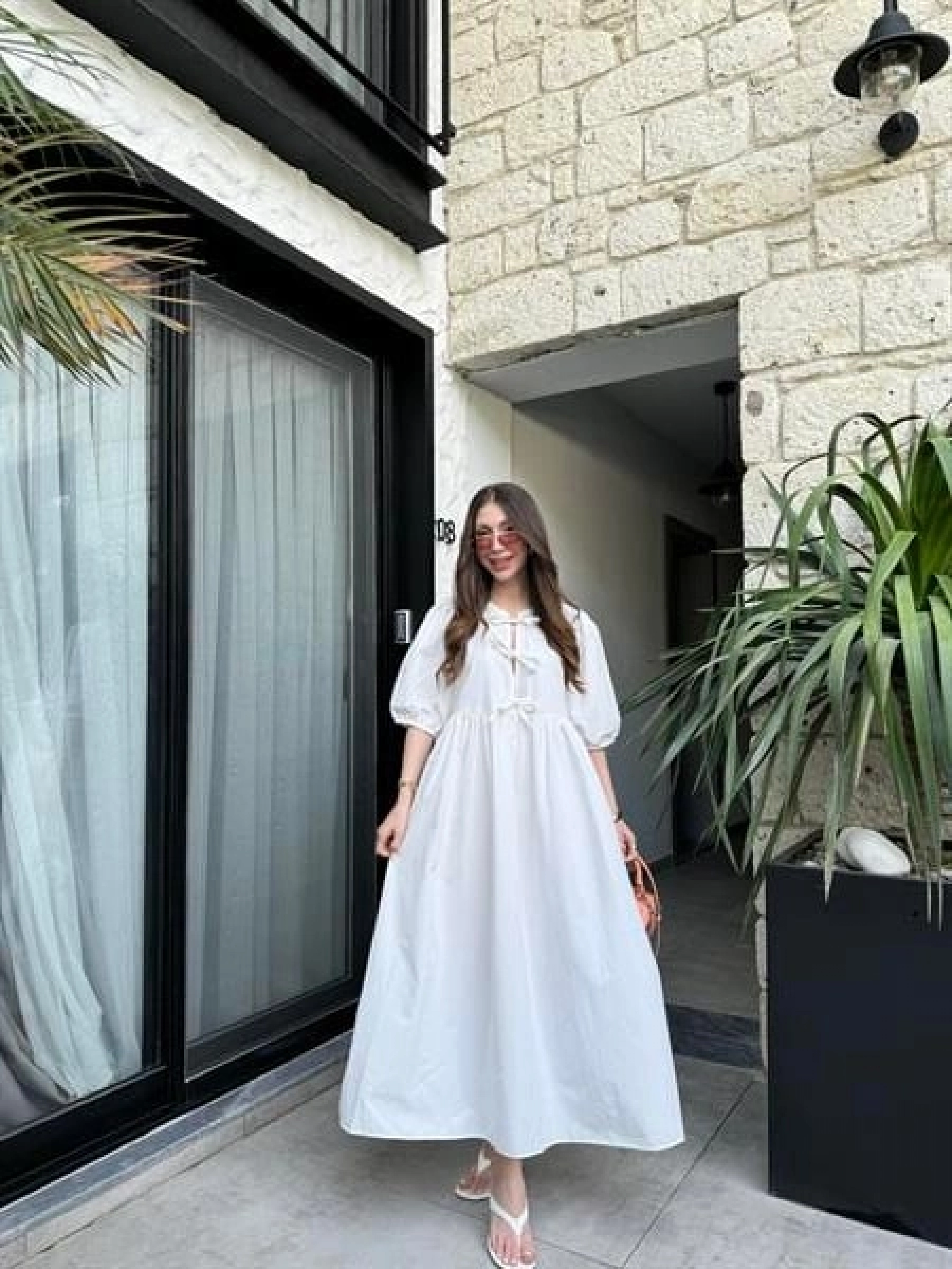 Maxi Önü Bağlamalı Beyaz Elbise