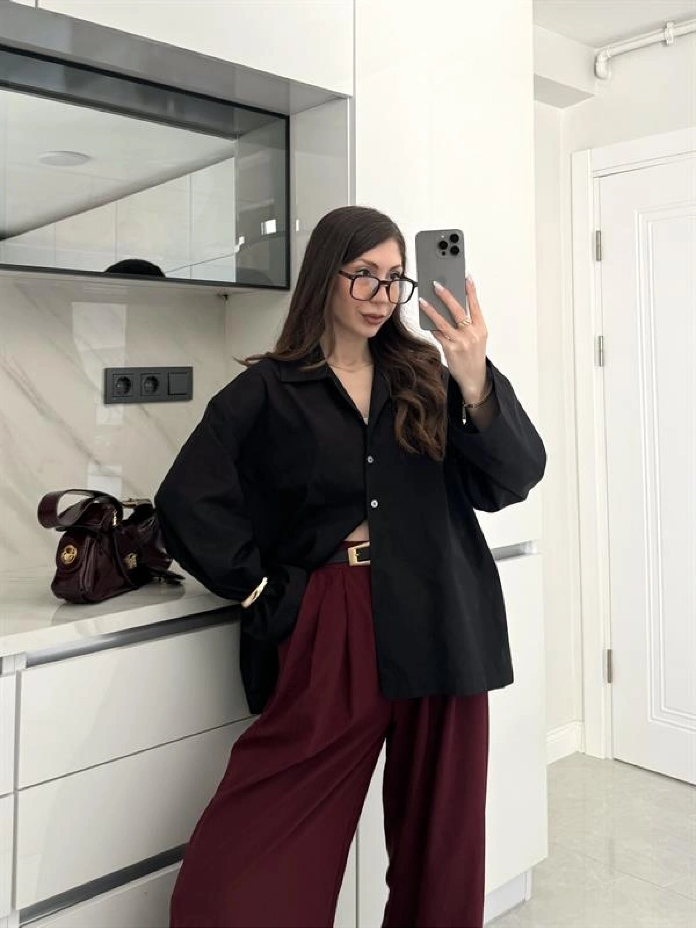 Meka Oversize Premium Siyah Gömlek
